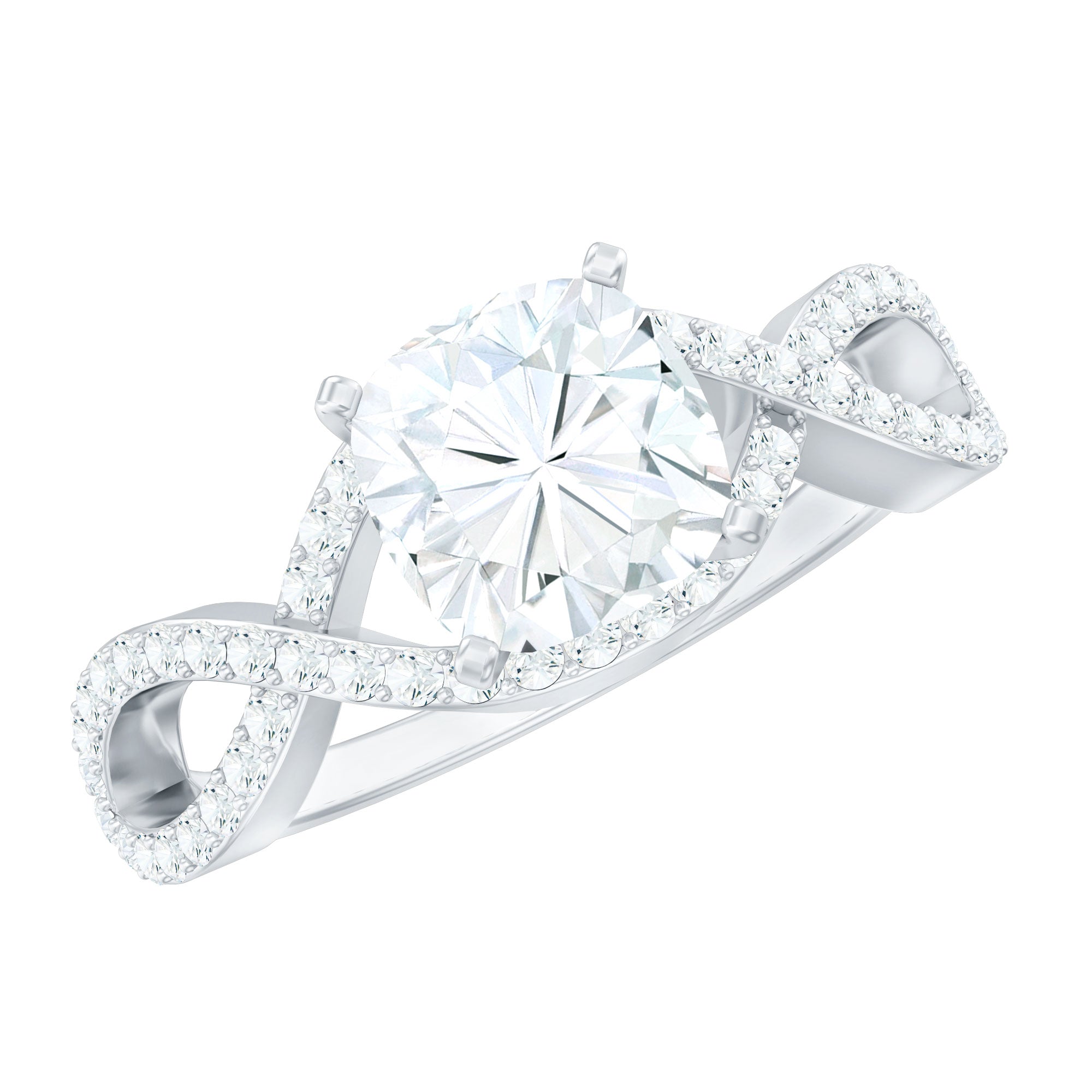 3 CT Cushion Cut Moissanite Solitaire Ring With Crossover Shank