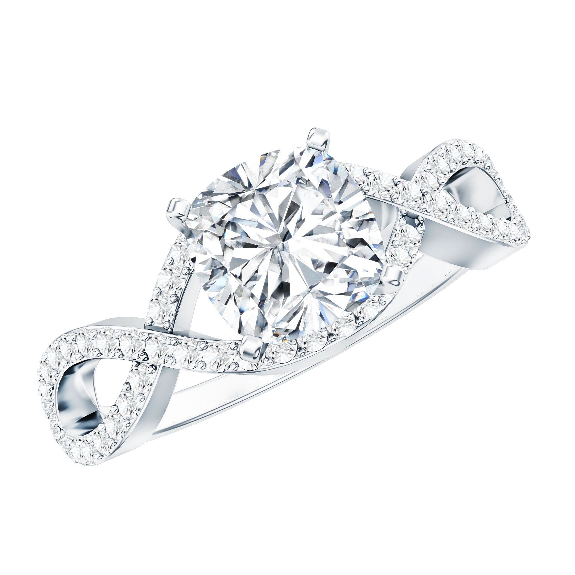 3 CT Cushion Cut Moissanite Solitaire Ring With Crossover Shank D-VS1 - Rosec Jewels