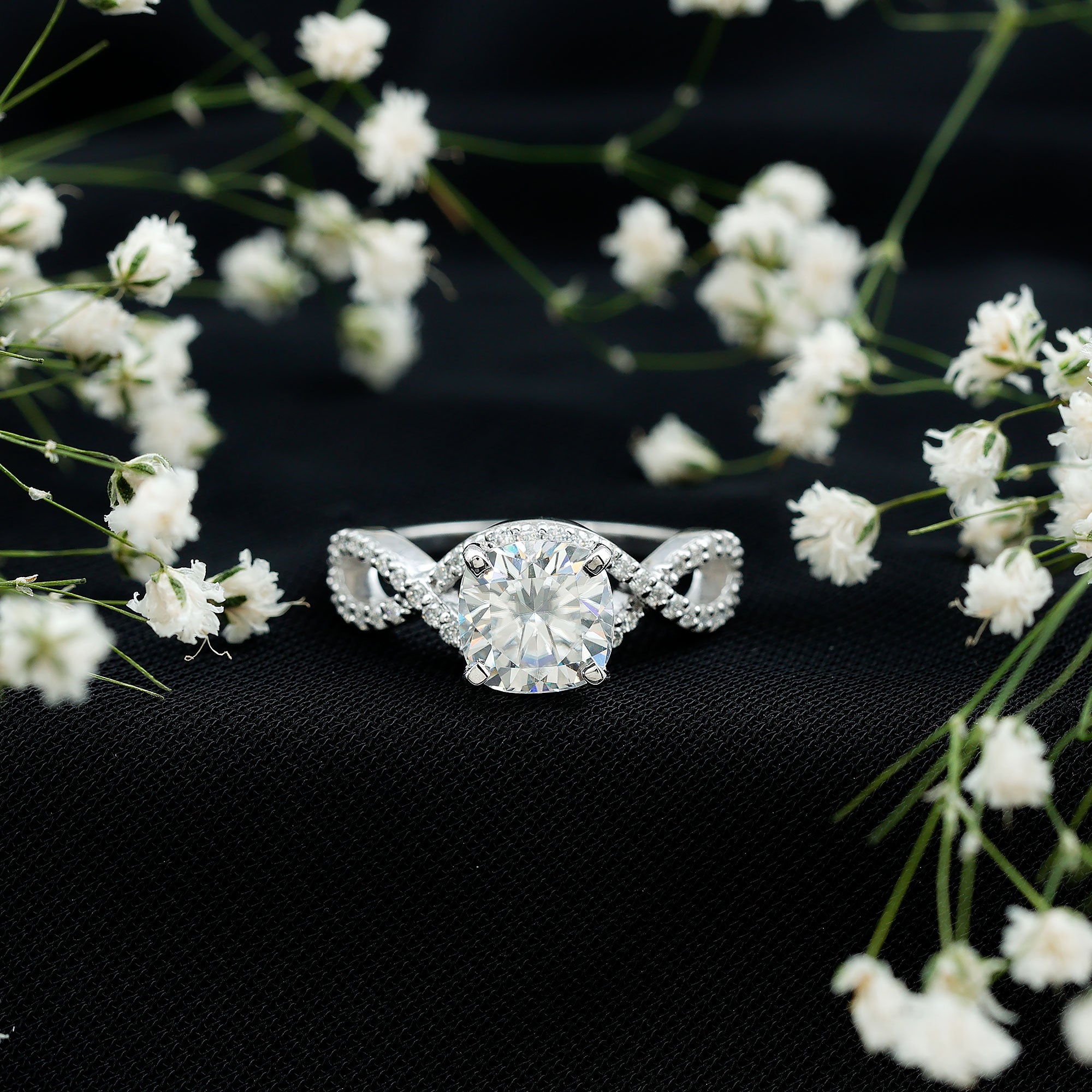 3 CT Cushion Cut Moissanite Solitaire Ring With Crossover Shank D-VS1 - Rosec Jewels