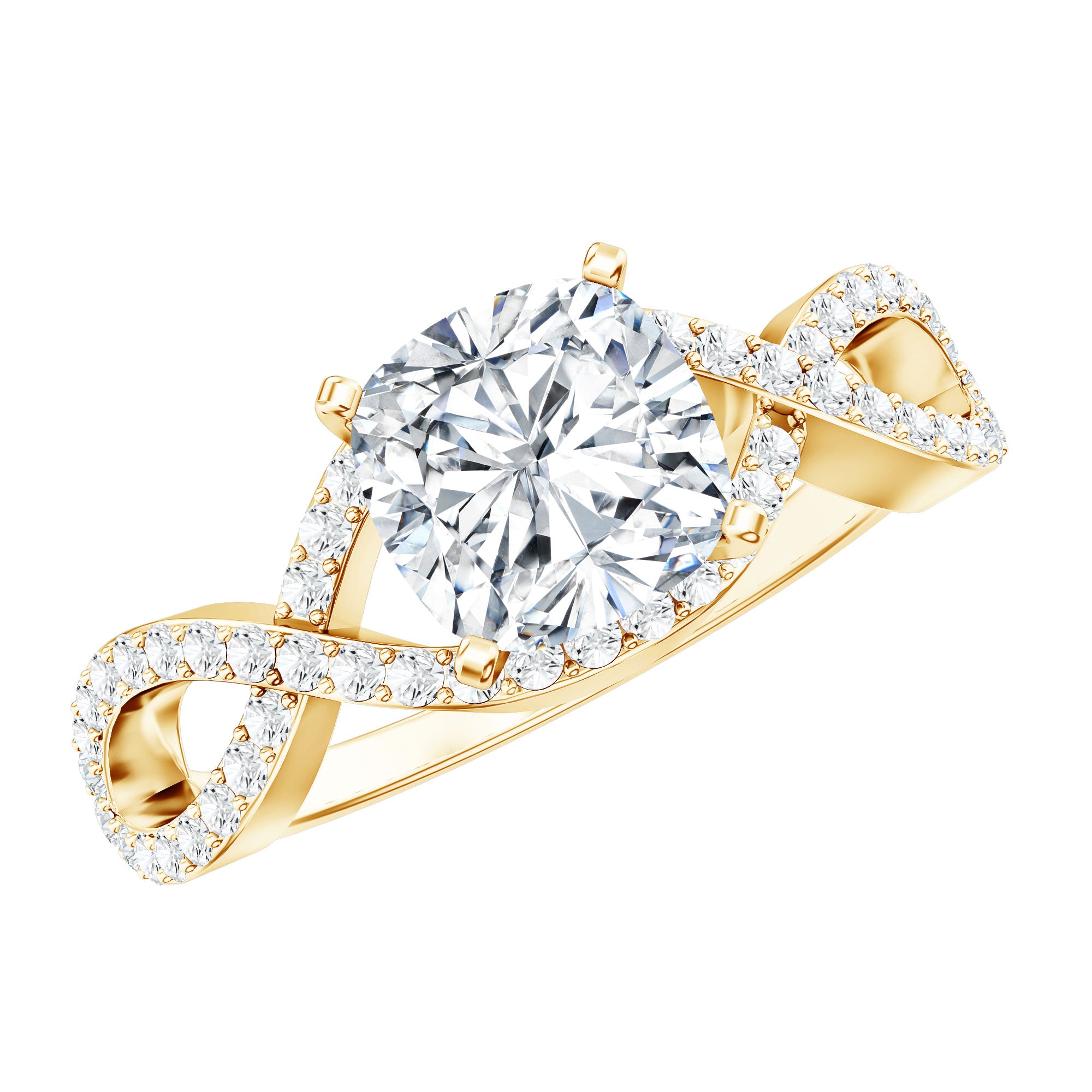 3 CT Cushion Cut Moissanite Solitaire Ring With Crossover Shank D-VS1 - Rosec Jewels