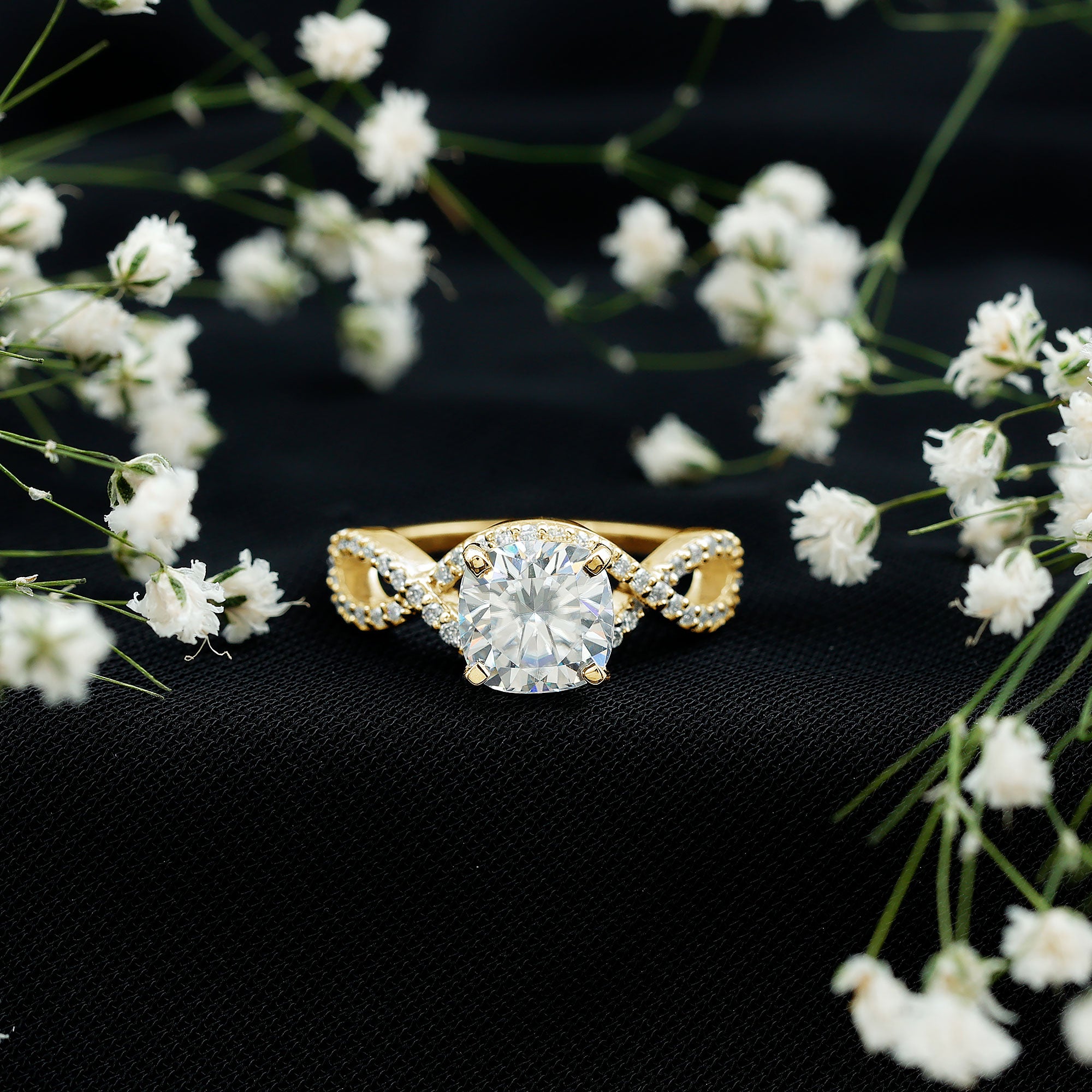 3 CT Cushion Cut Moissanite Solitaire Ring With Crossover Shank D-VS1 - Rosec Jewels