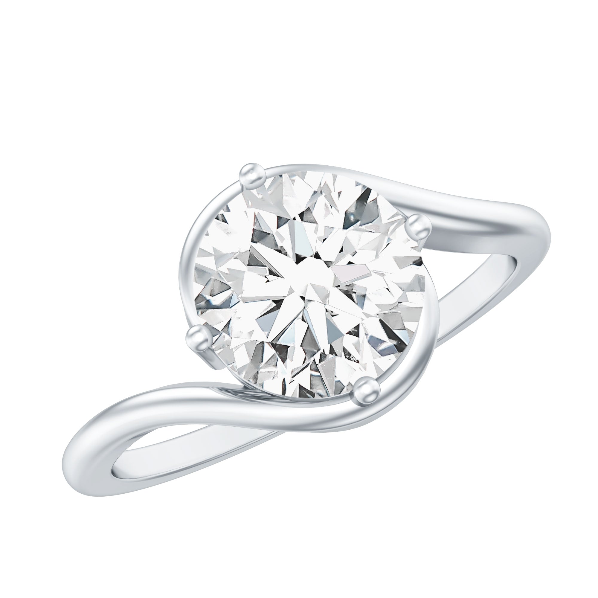 Round Cut 8 MM Moissanite Solitaire Engagement Ring in Bypass Shank D-VS1 - Rosec Jewels