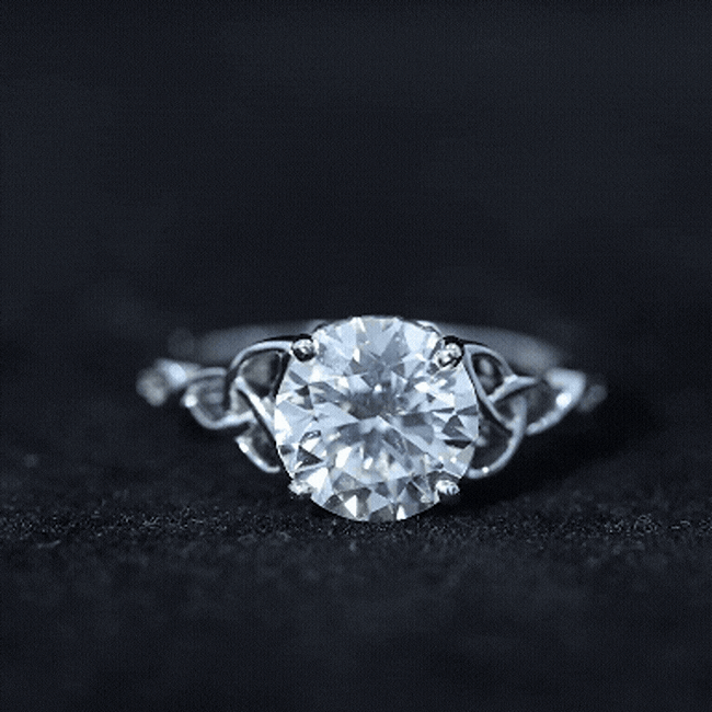 Round Moissanite Solitaire Engagement Ring with Celtic Details D-VS1 - Rosec Jewels
