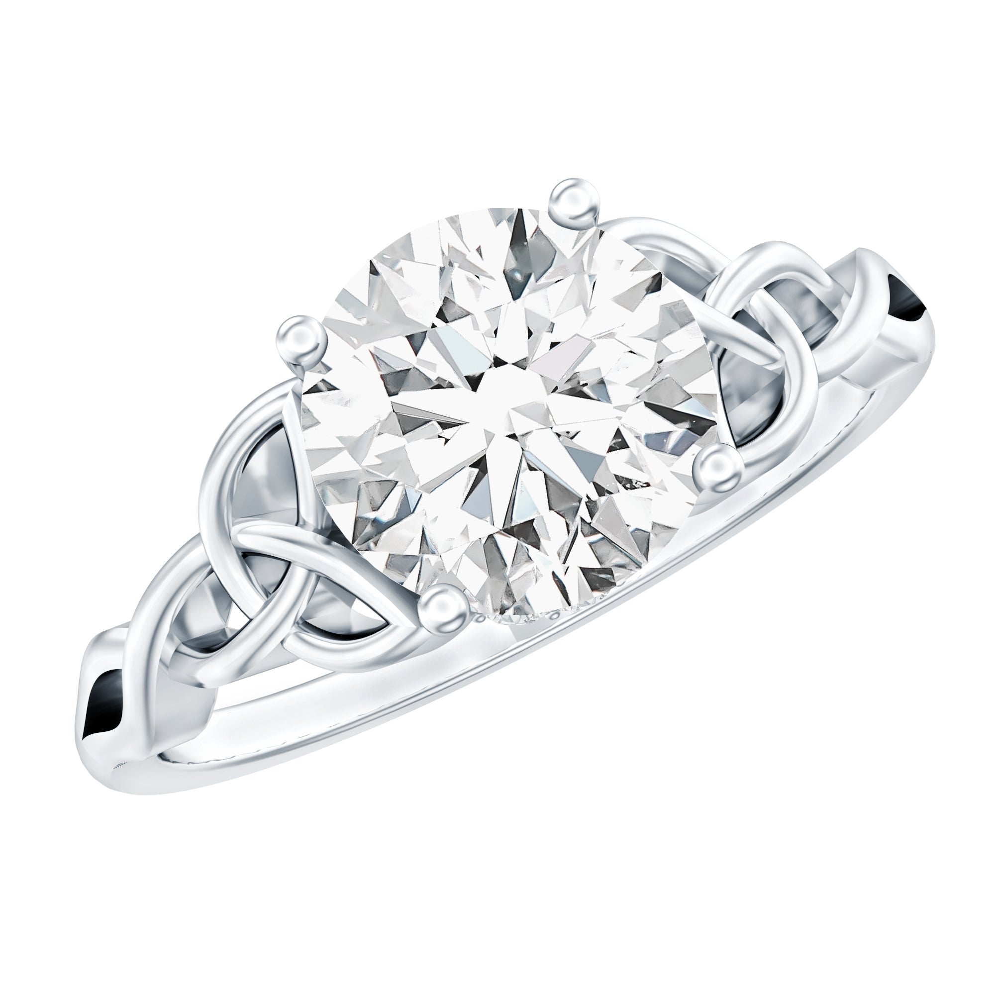 Round Moissanite Solitaire Engagement Ring with Celtic Details D-VS1 - Rosec Jewels