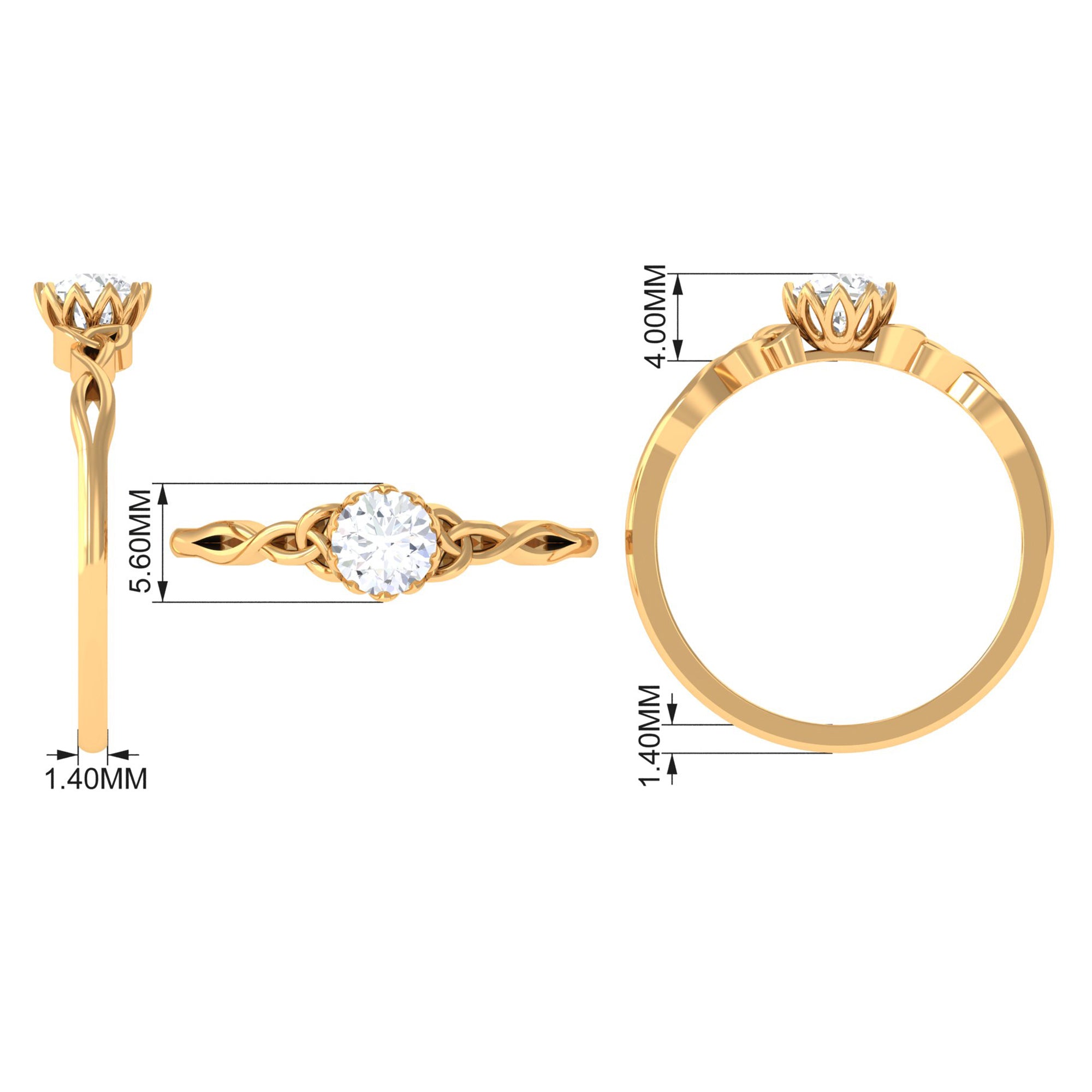 Cubic Zirconia Solitaire Celtic Knot Ring in Floral Setting AAAA - Rosec Jewels