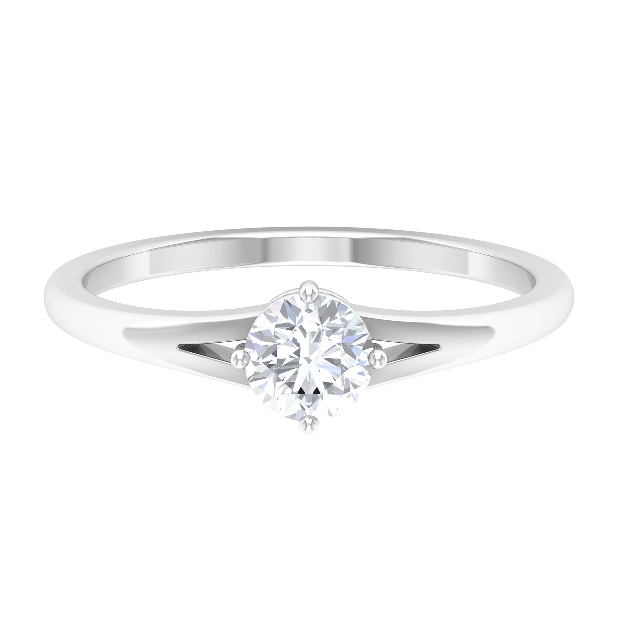 5 MM Round Cut Zircon Solitaire Ring in Gold with Split Shank