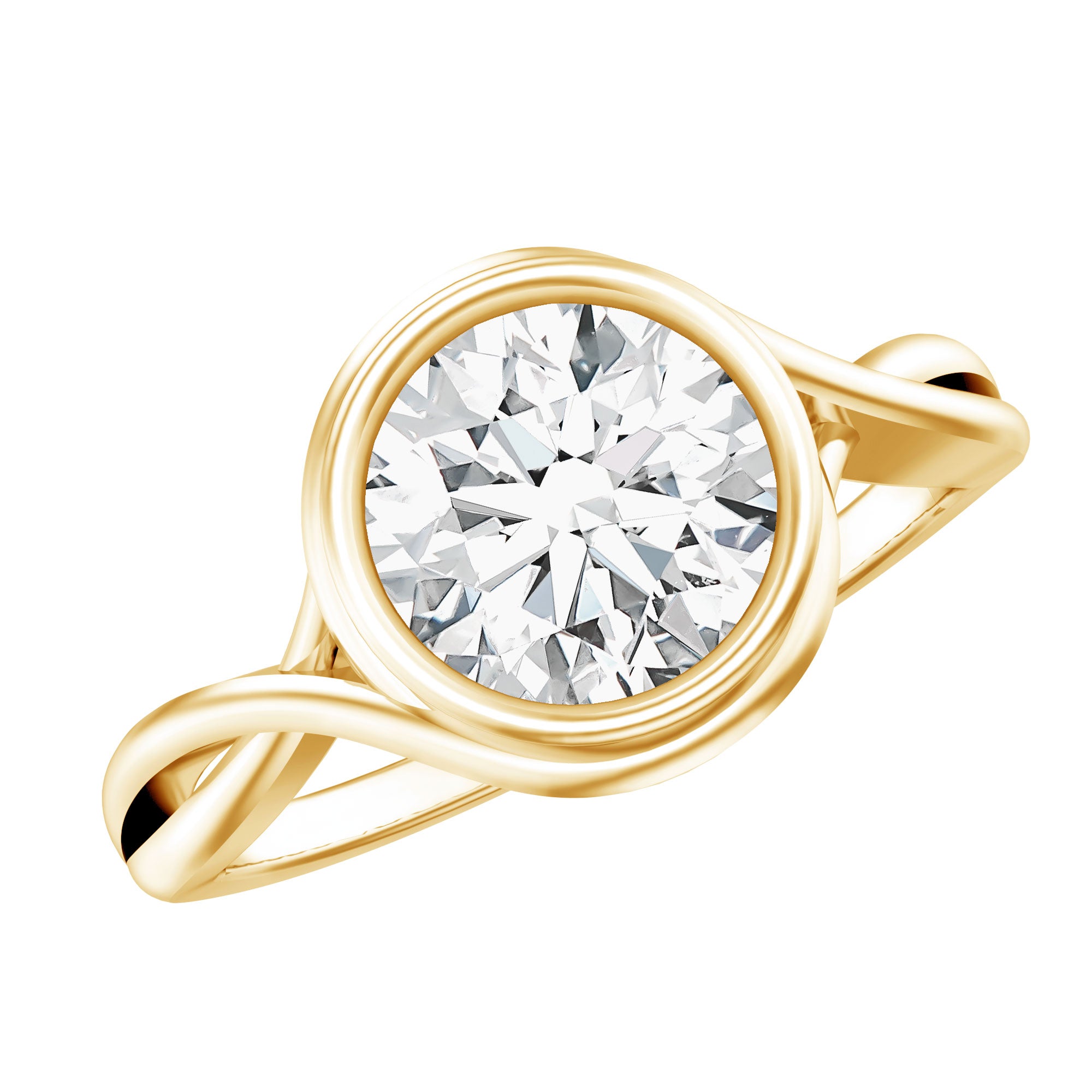 Certified Moissanite Bezel Set Engagement Ring with Crossover Shank D-VS1 - Rosec Jewels