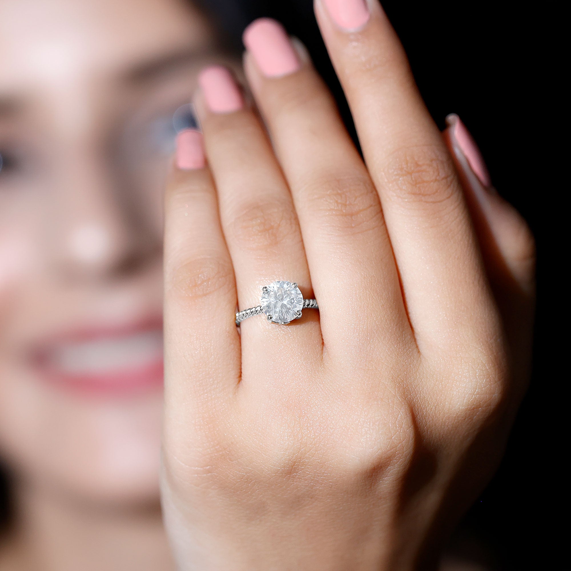 Round Cut Moissanite Solitaire Engagement Ring with Twisted Rope D-VS1 - Rosec Jewels
