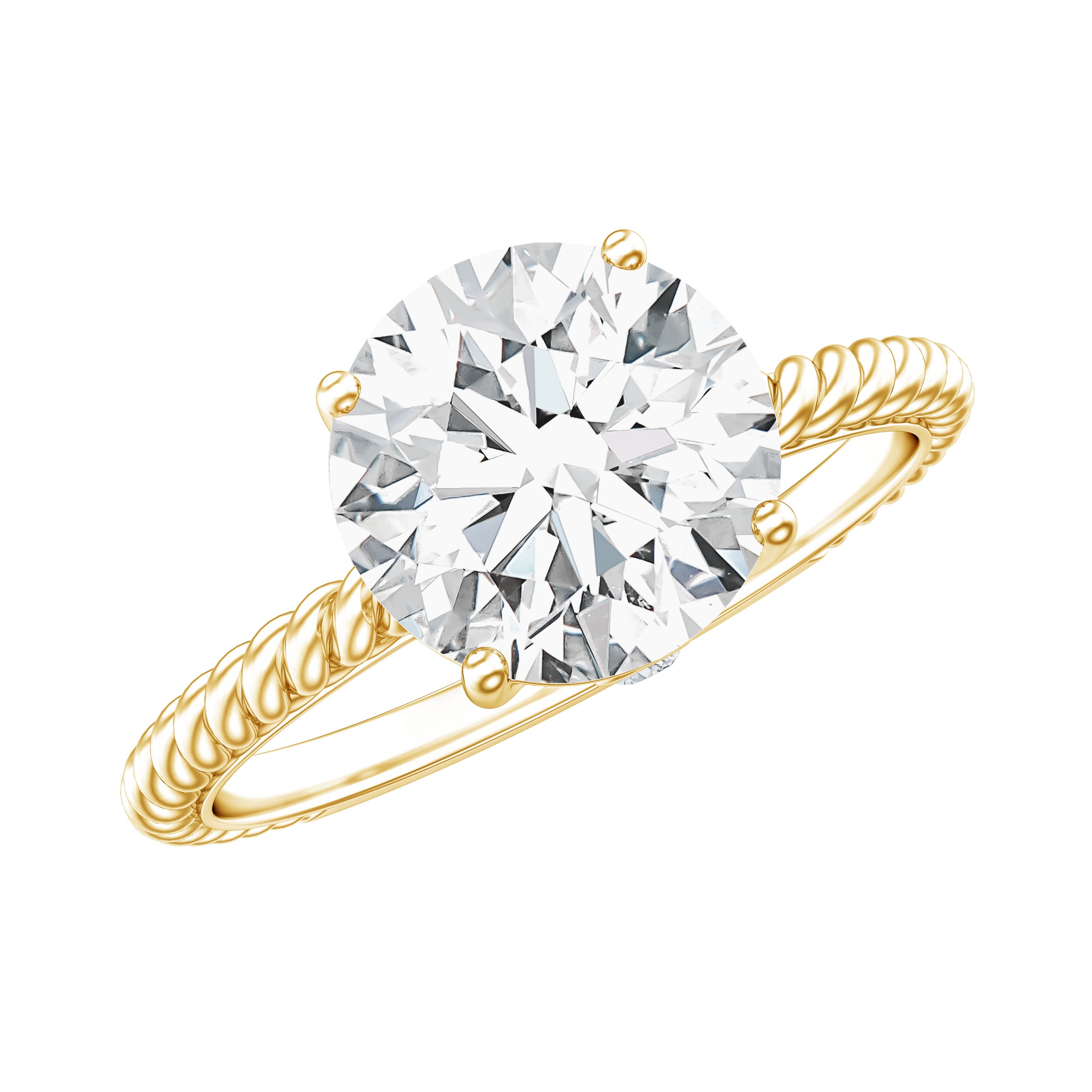 Round Cut Moissanite Solitaire Engagement Ring with Twisted Rope D-VS1 - Rosec Jewels