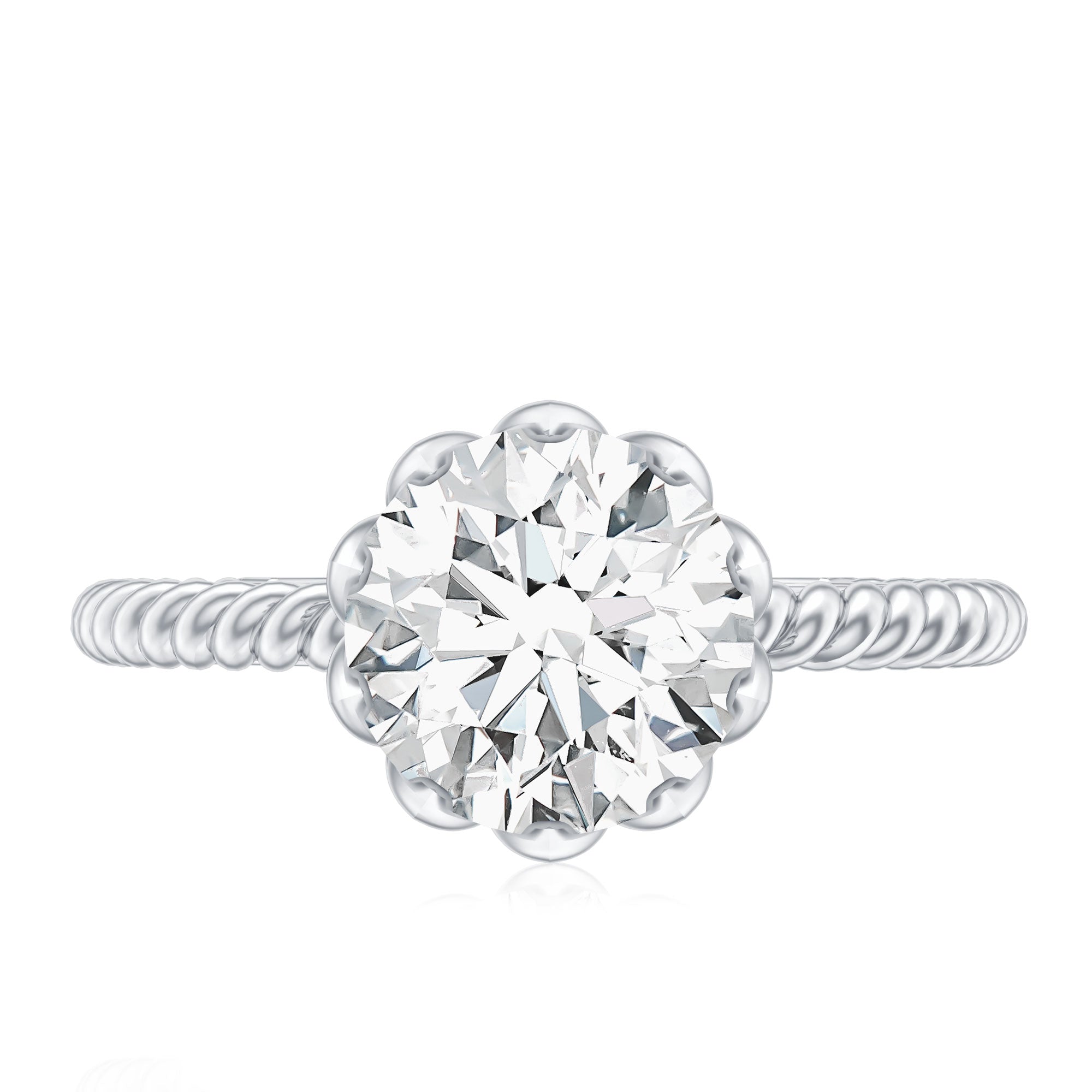 2 CT Moissanite Engagement Ring with Twisted Rope Band D-VS1 - Rosec Jewels