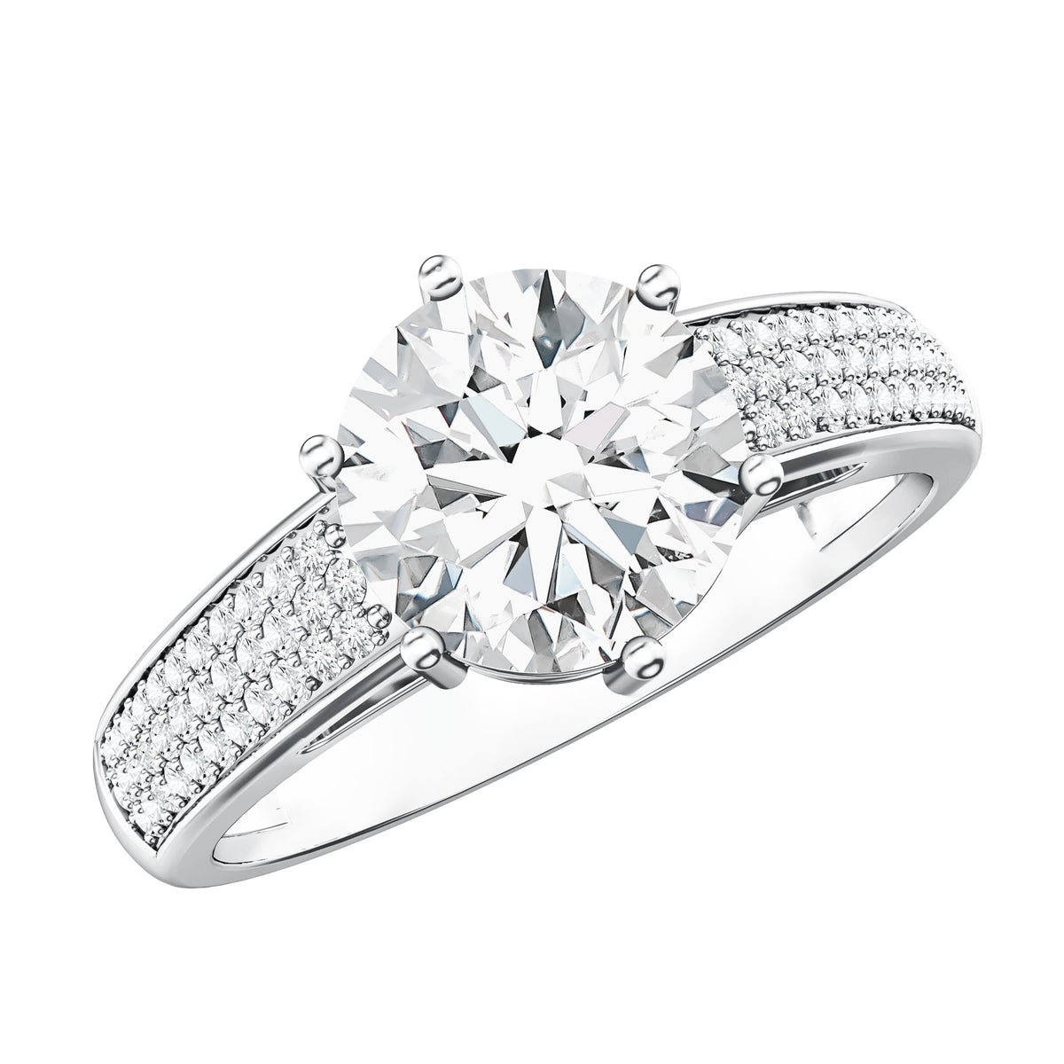Certified Moissanite Side Stone Engagement Ring for Women D-VS1 - Rosec Jewels