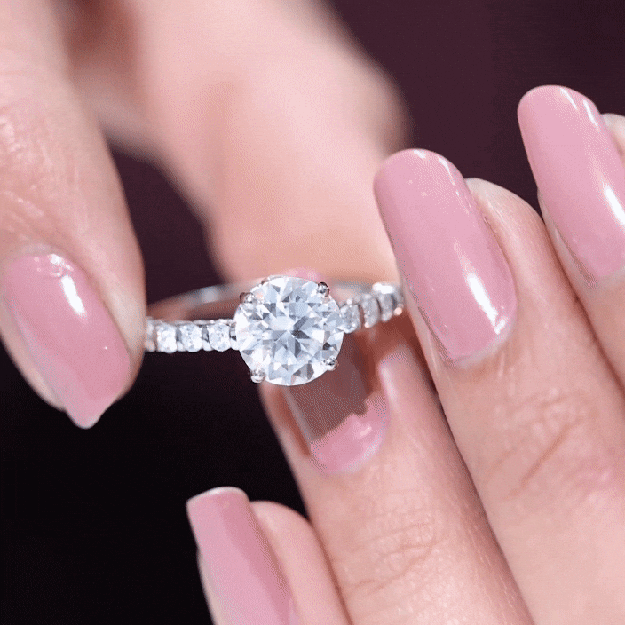 Solitaire Moissanite Engagement Ring with Side Stones D-VS1 - Rosec Jewels