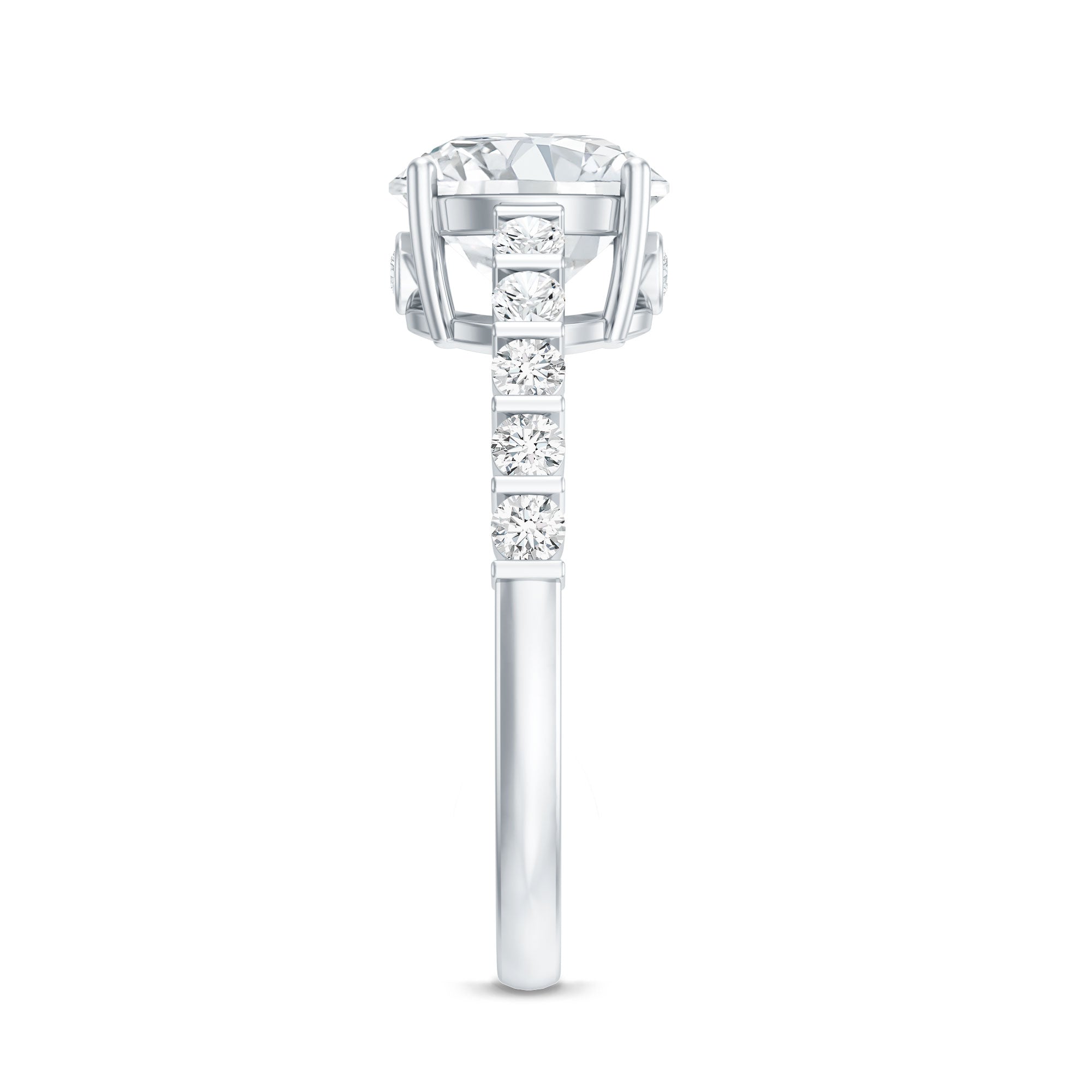 Solitaire Moissanite Engagement Ring with Side Stones D-VS1 - Rosec Jewels