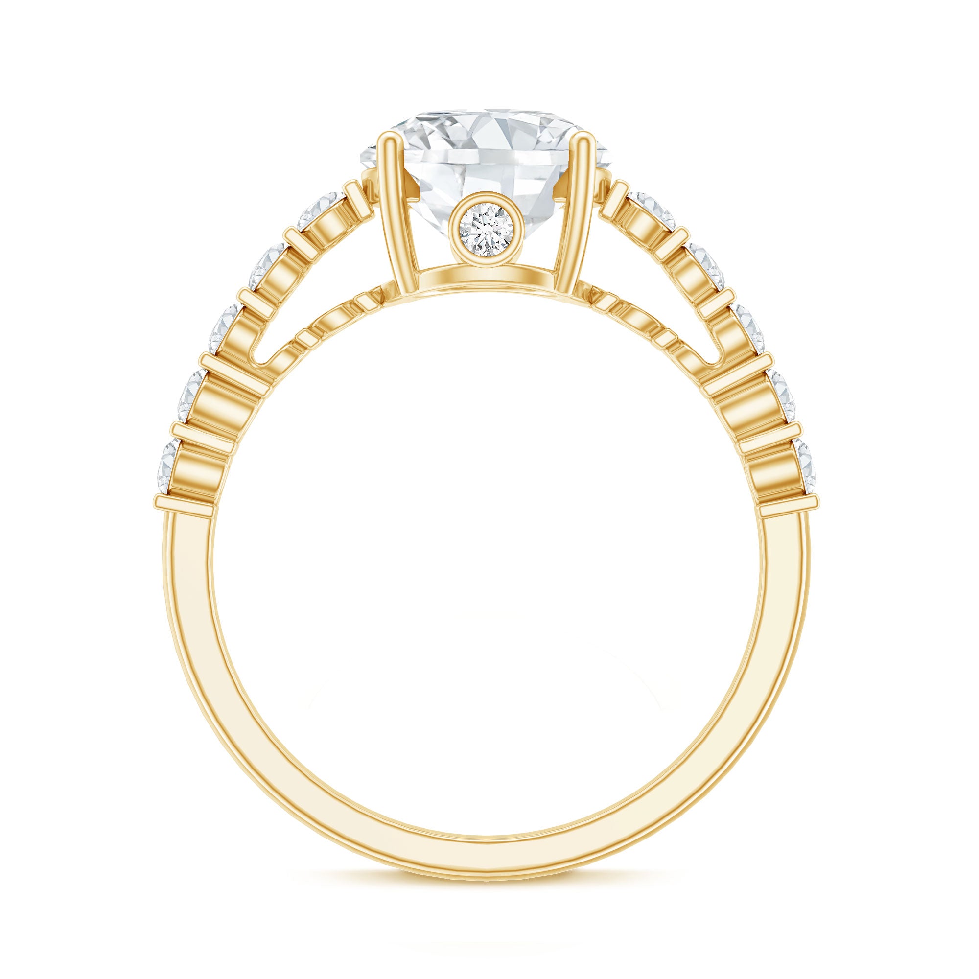 Solitaire Moissanite Engagement Ring with Side Stones D-VS1 - Rosec Jewels