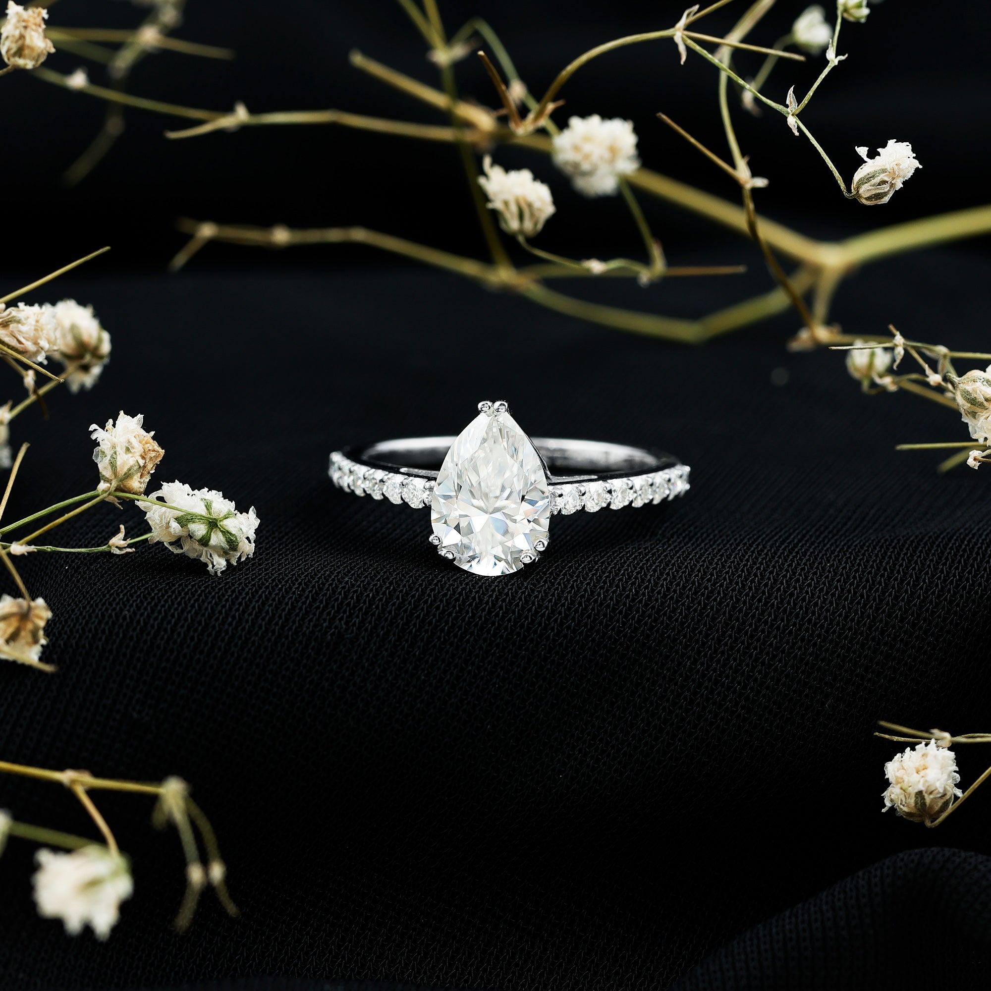 Certified 7X10 MM Moissanite Pear Shaped Engagement Ring D-VS1 - Rosec Jewels