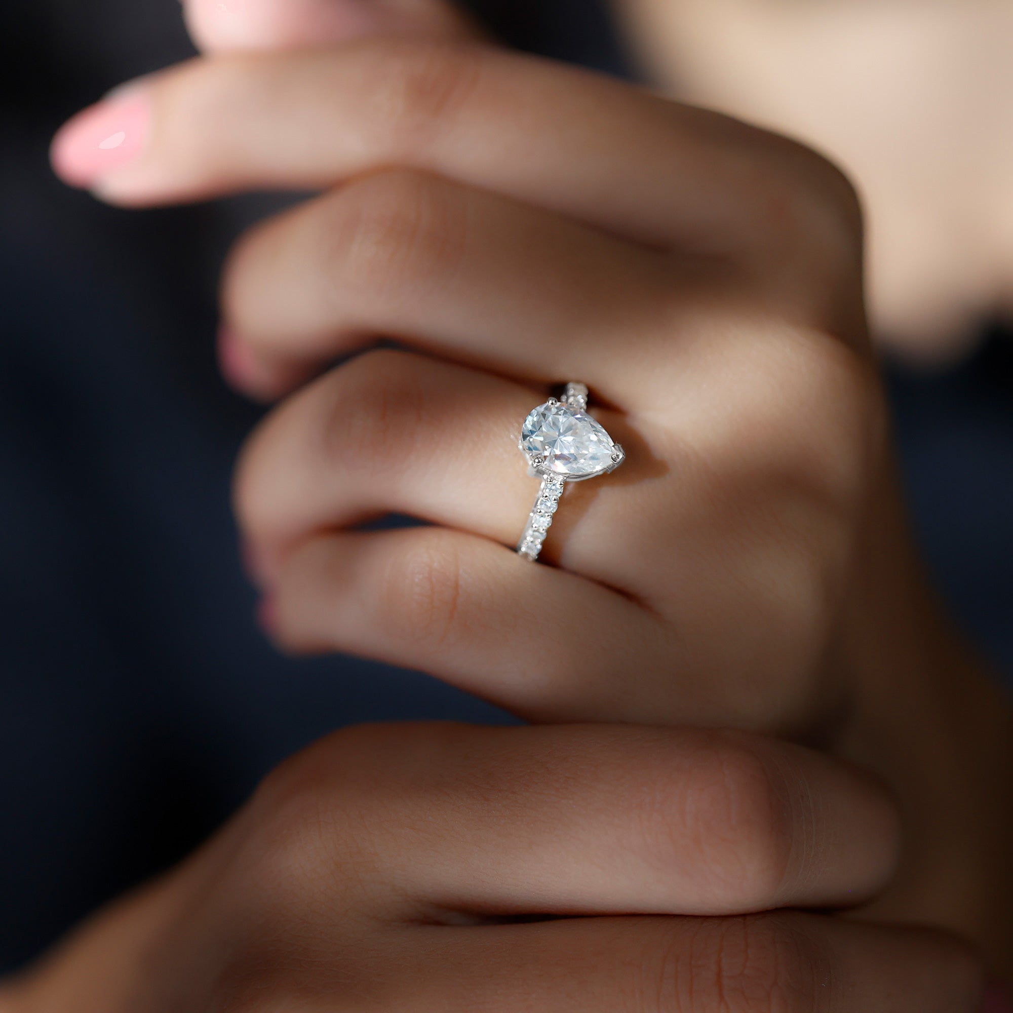 Certified 2.25 CT Moissanite Teardrop Engagement Ring For Her D-VS1 - Rosec Jewels