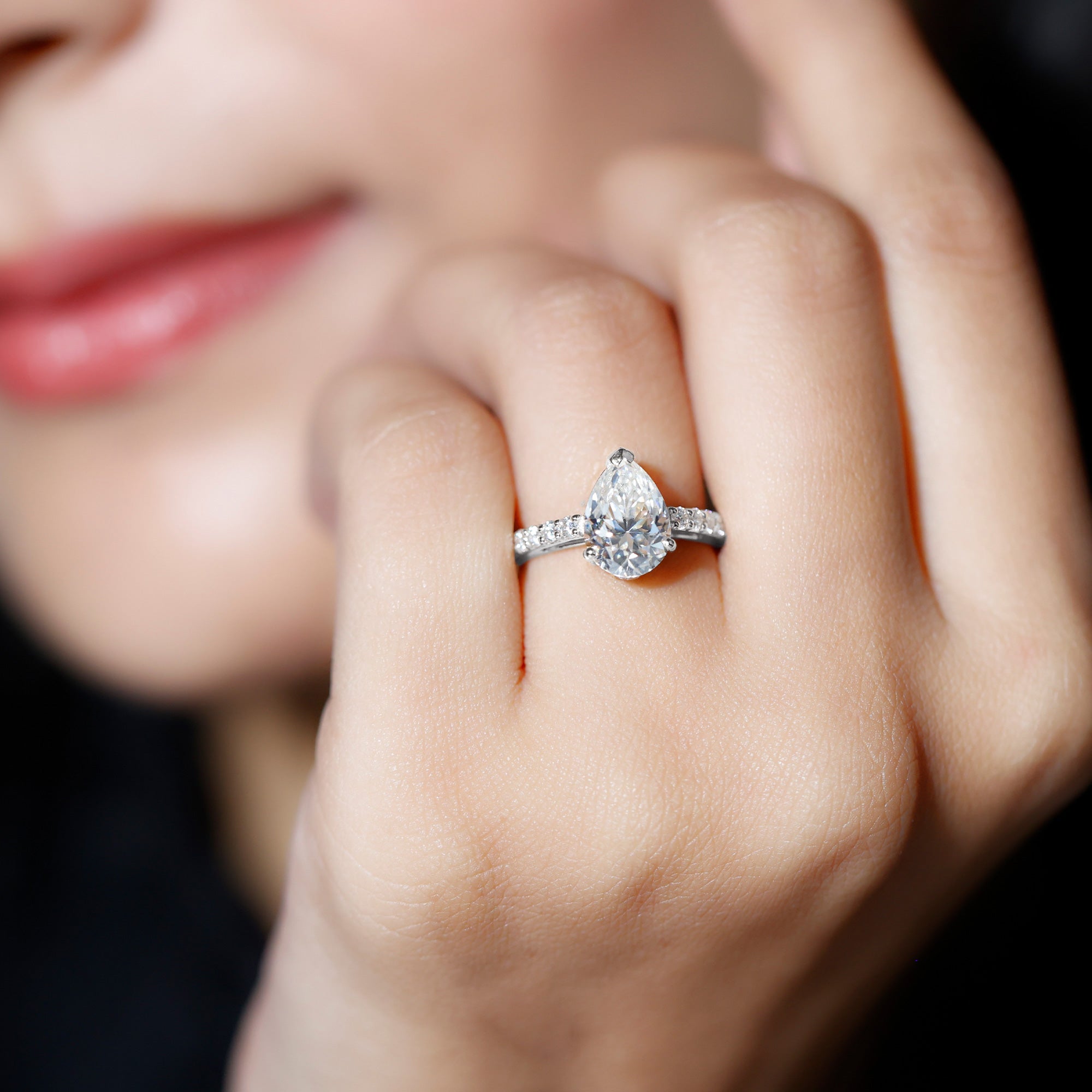 Certified 2.25 CT Moissanite Teardrop Engagement Ring For Her D-VS1 - Rosec Jewels
