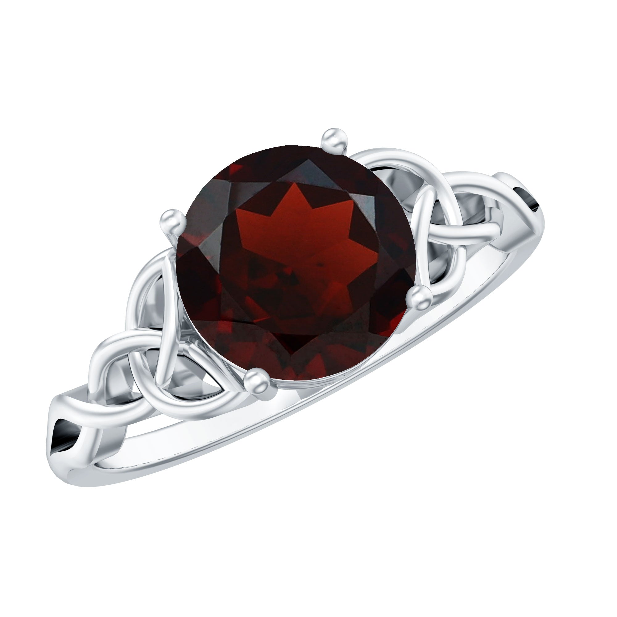 Real 8mm Garnet Solitaire Engagement Ring with Celtic Knot AAA - Rosec Jewels