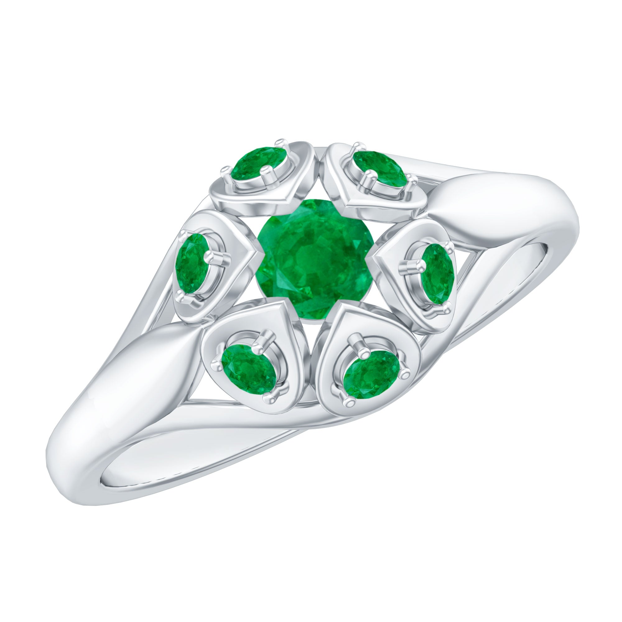 Rosec Jewels-Vintage Inspired Emerald Flower Engagement Ring