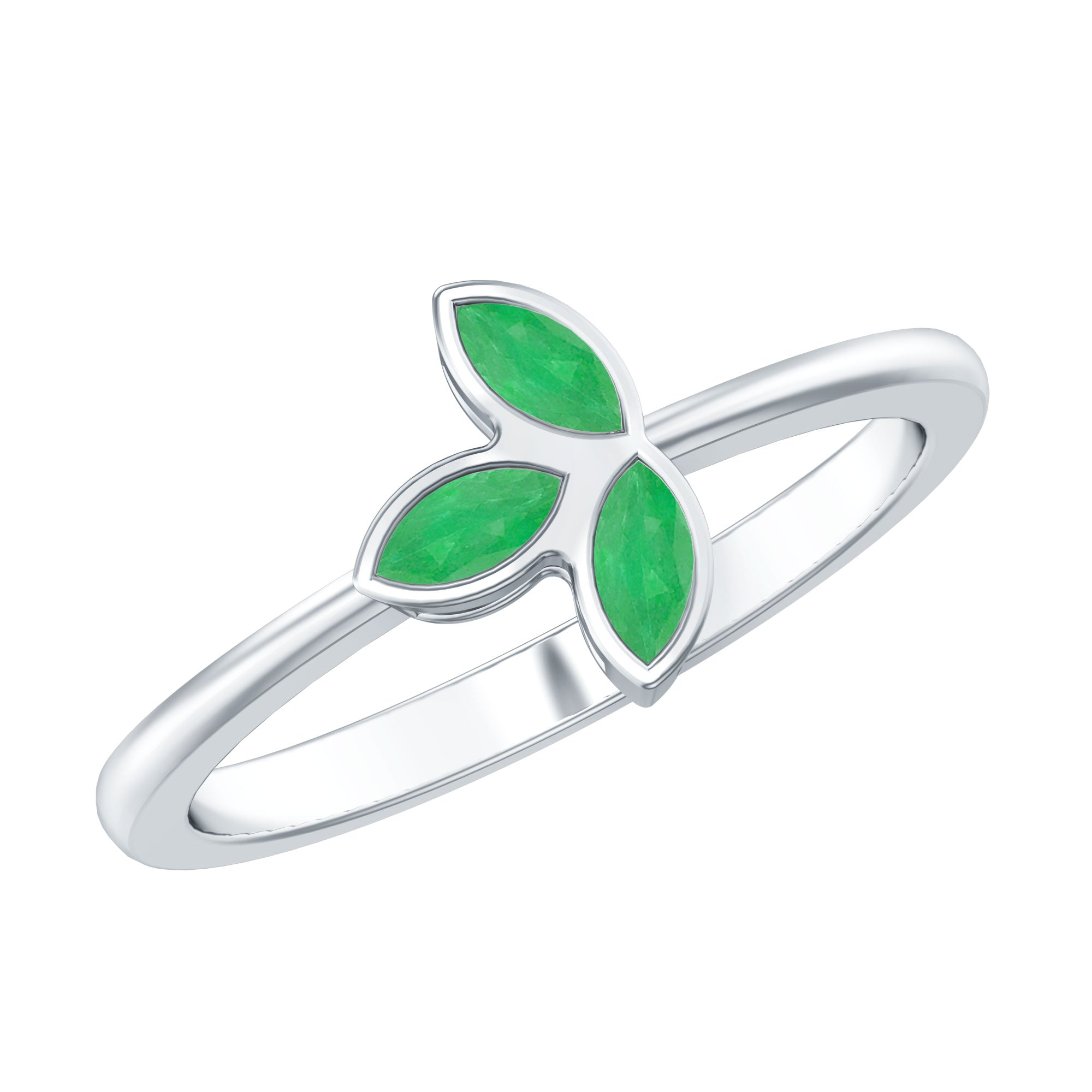Rosec Jewels-Marquise Cut Emerald Leaf Promise Ring in Bezel Setting