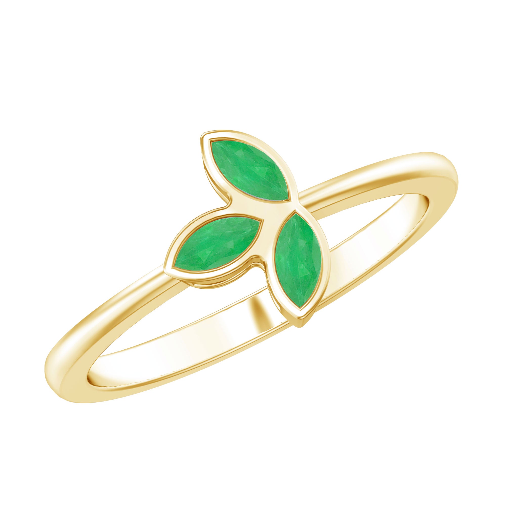 Marquise Cut Emerald Leaf Promise Ring in Bezel Setting AAA - Rosec Jewels