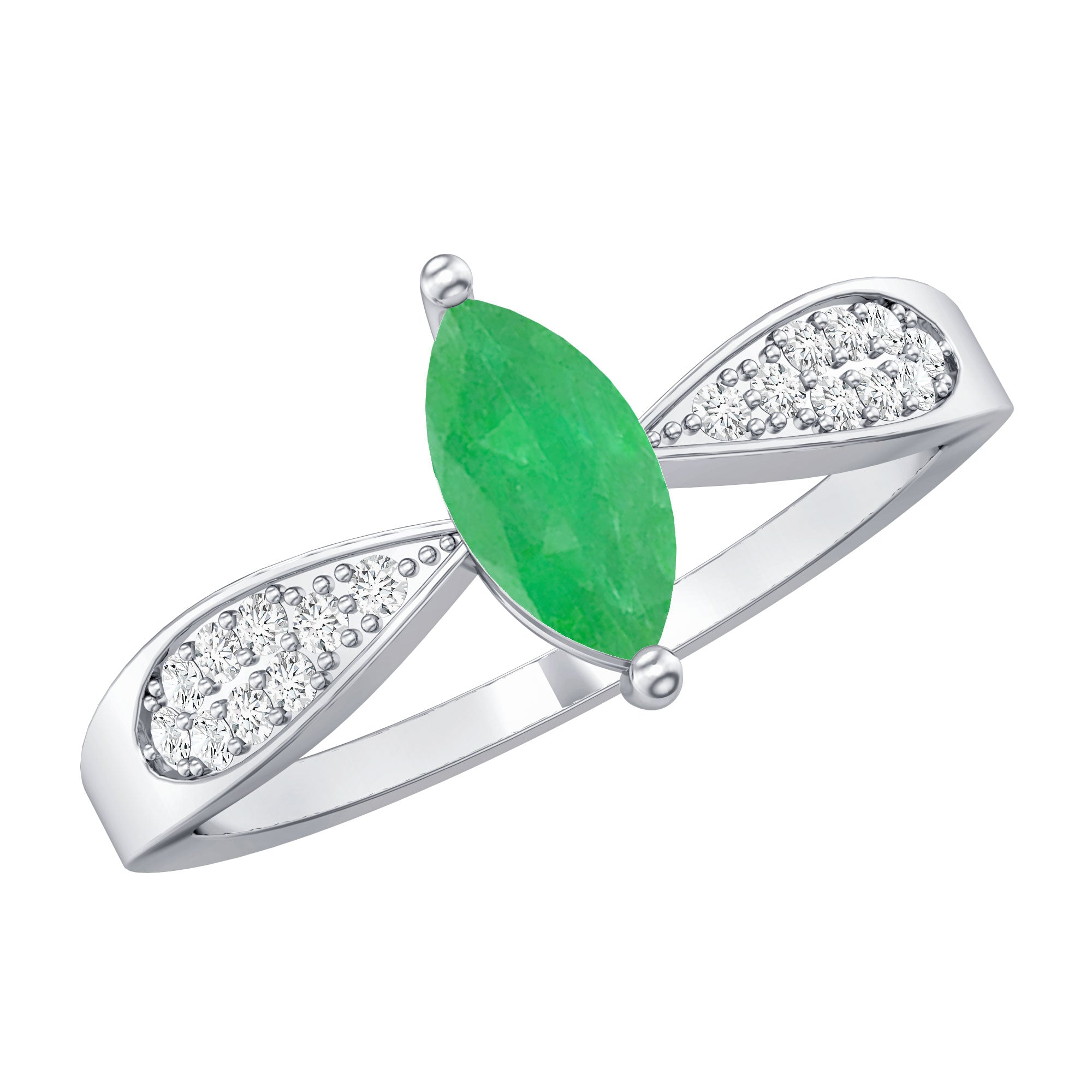 Genuine Emerald Diamond Marquise Engagement Ring with Pinched Shank