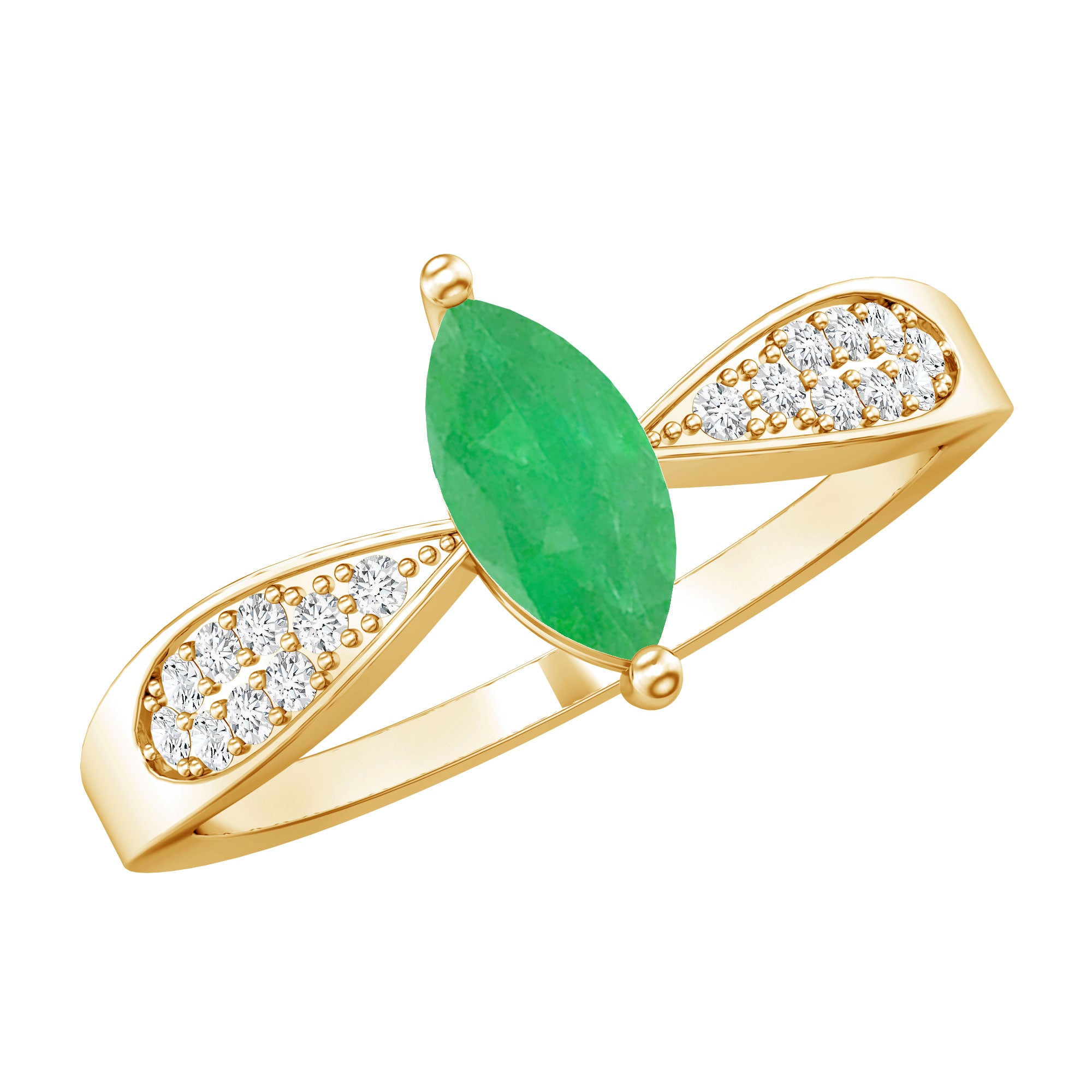 Genuine Emerald Diamond Marquise Engagement Ring with Pinched Shank AAA - Rosec Jewels