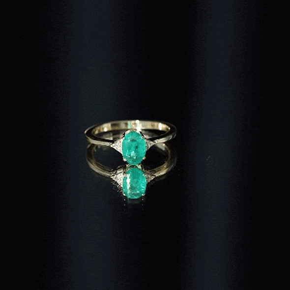Solitaire Oval Emerald Engagement Ring with Diamonds AAA - Rosec Jewels