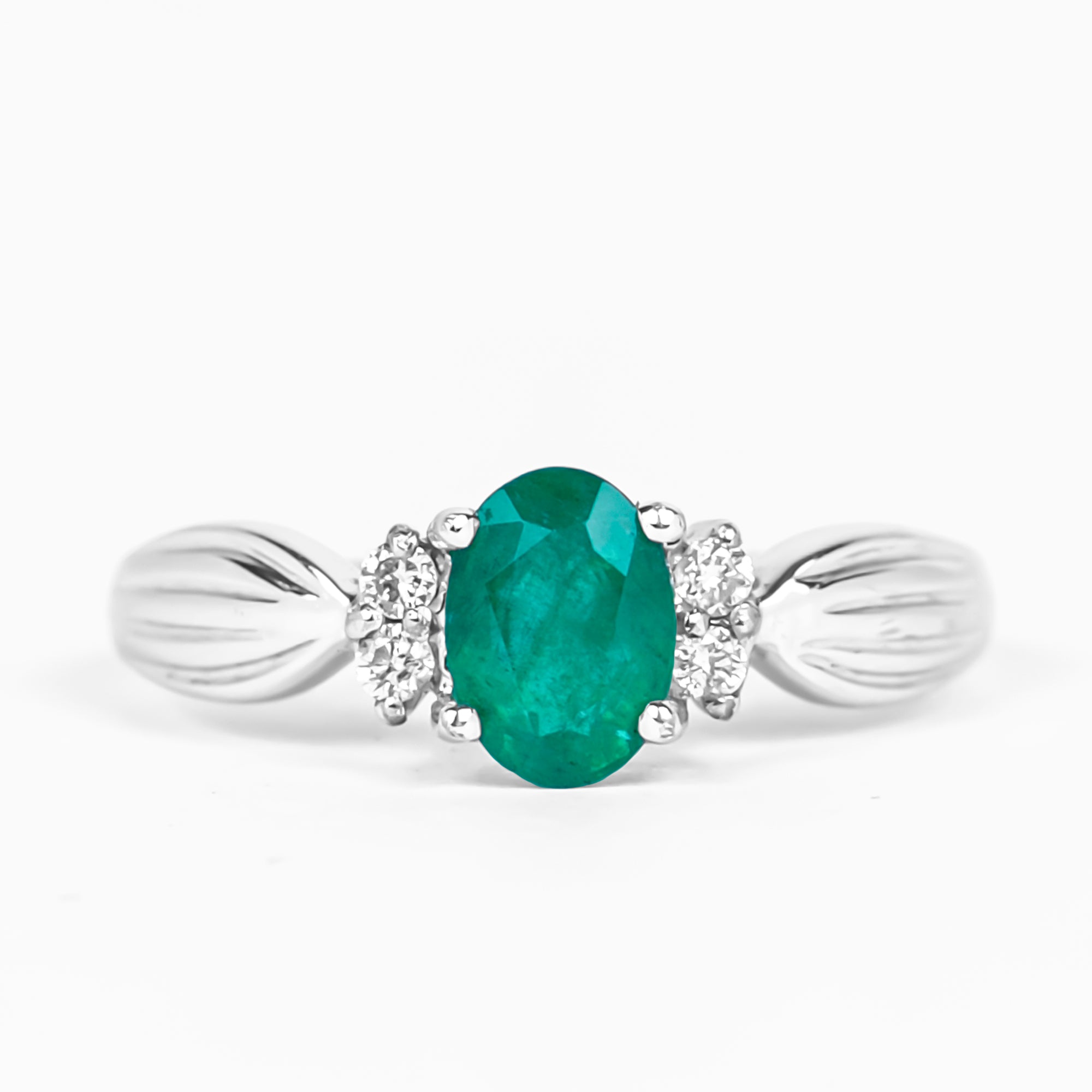 Natural 5X7mm Emerald Oval Engagement Ring with Diamond AAA - Rosec Jewels