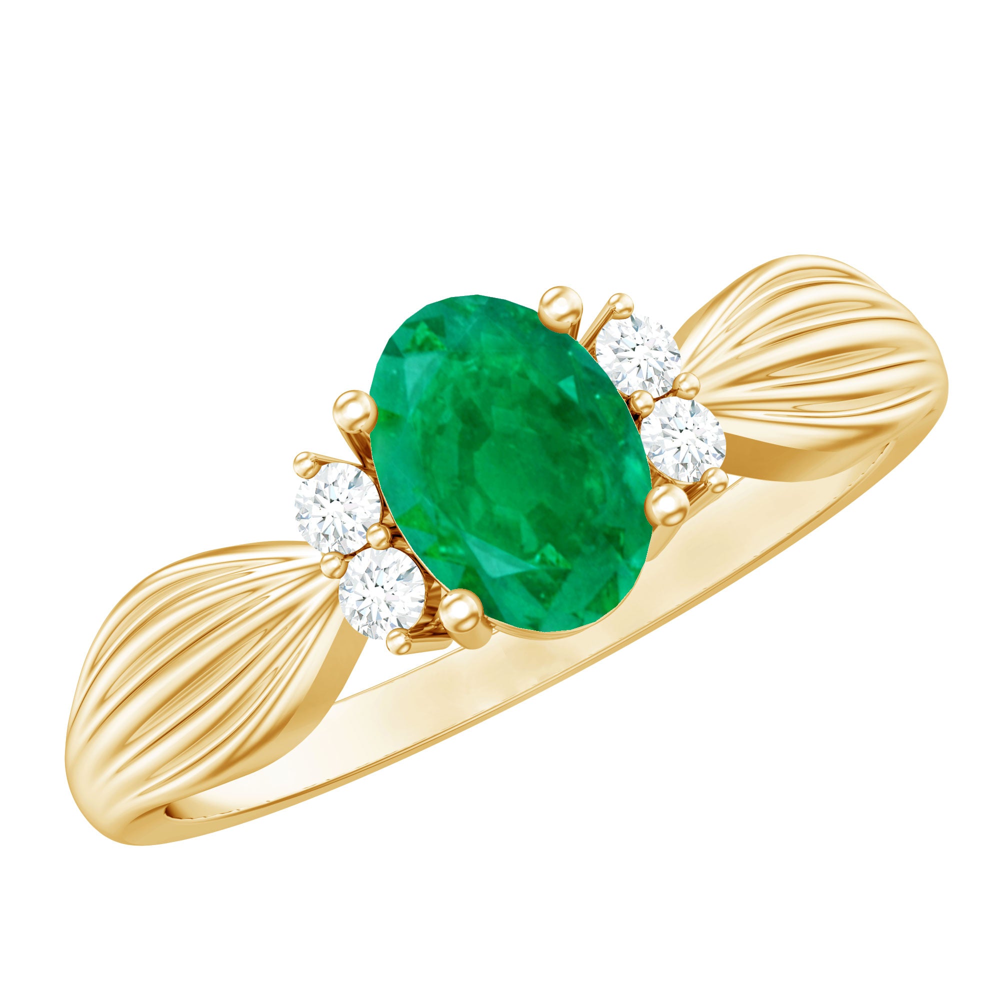 Natural 5X7mm Emerald Oval Engagement Ring with Diamond AAA - Rosec Jewels