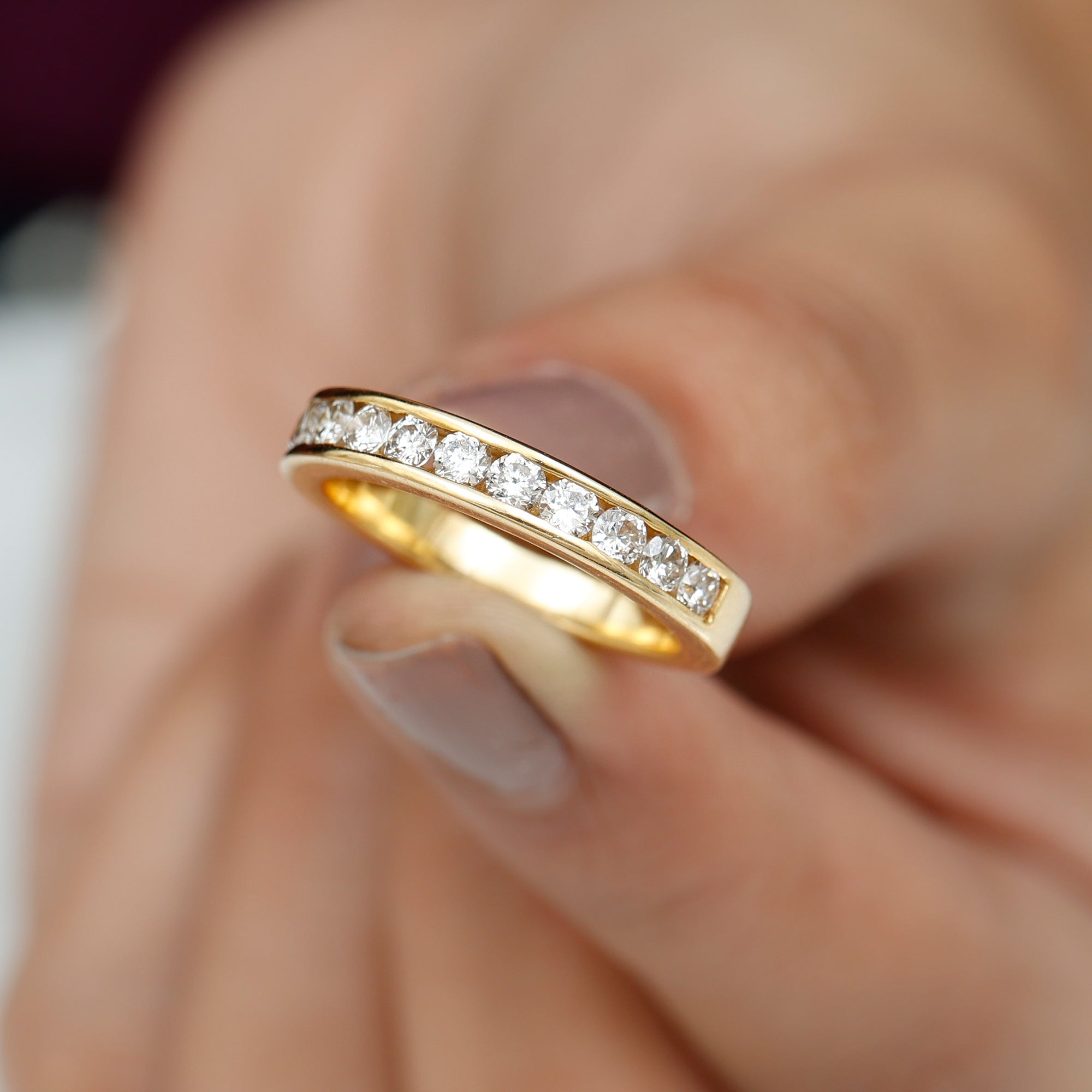 Channel Set Moissanite Half Eternity Band Ring Moissanite - ( D-VS1 ) - Color and Clarity - Rosec Jewels