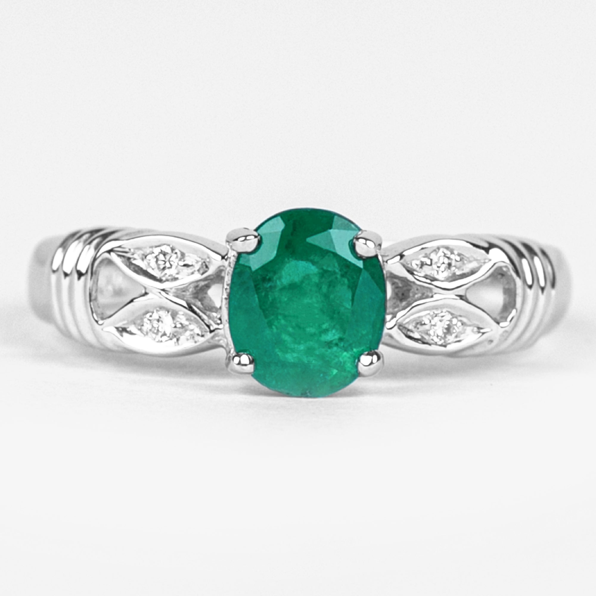 Real Oval Emerald Solitaire Engagement Ring with Diamond AAA - Rosec Jewels