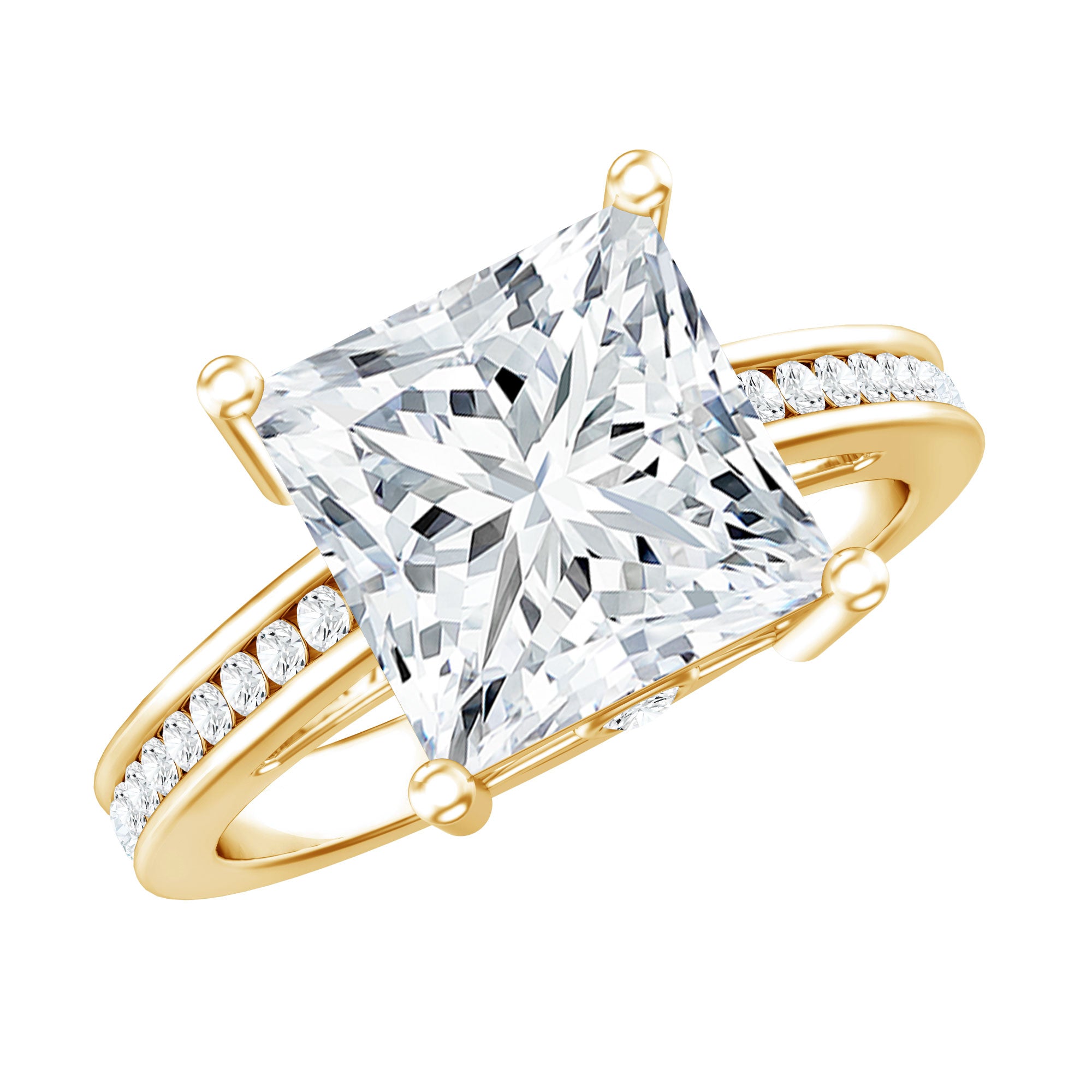 Solitaire Moissanite Princess Cut Engagement Ring with Side Stones D-VS1 - Rosec Jewels