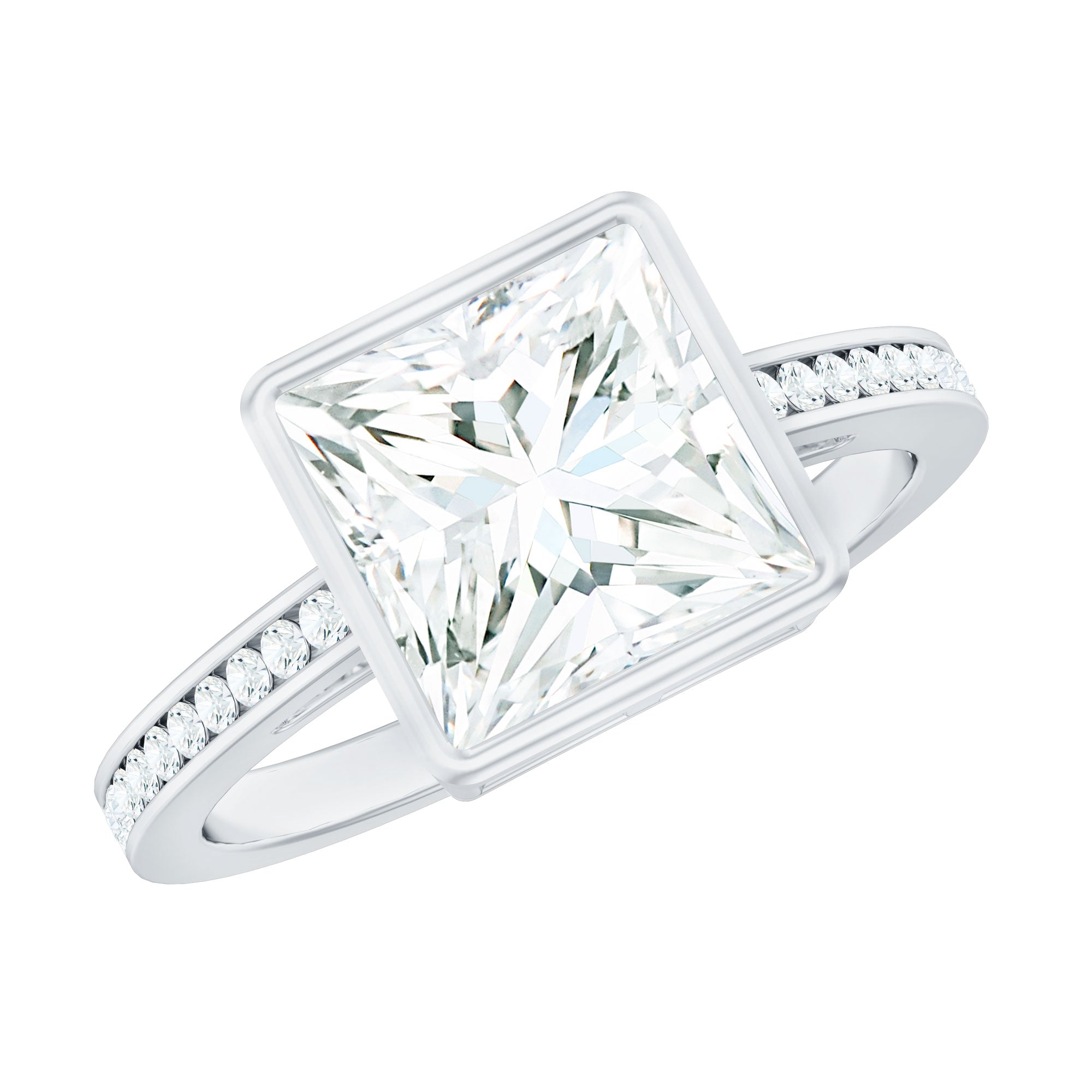 3 CT Moissanite Bezel Set Engagement Ring with Channel Set