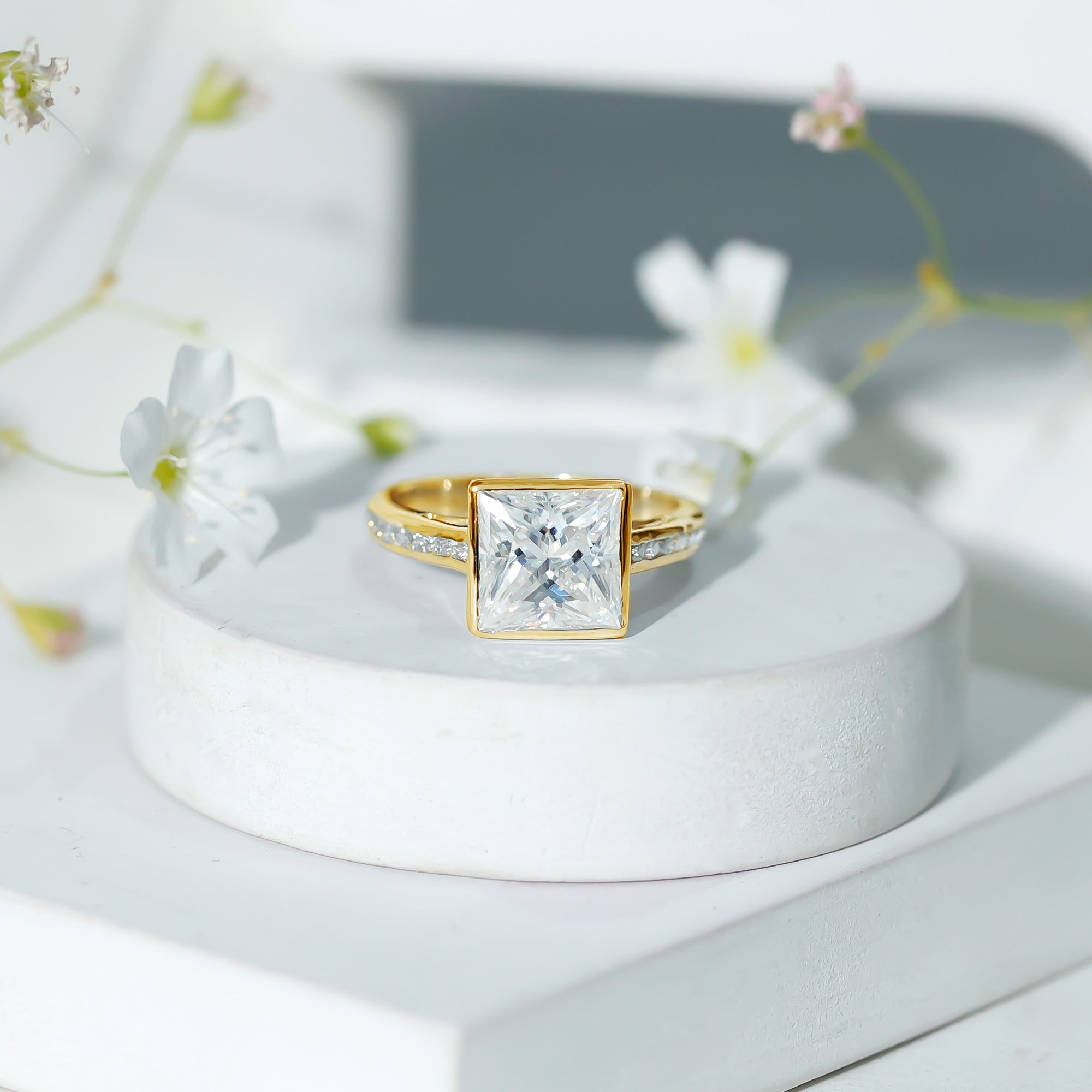 3 CT Moissanite Bezel Set Engagement Ring with Channel Set D-VS1 - Rosec Jewels