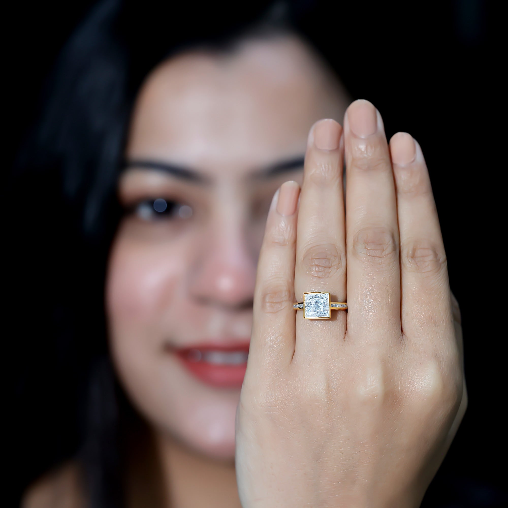 3 CT Moissanite Bezel Set Engagement Ring with Channel Set D-VS1 - Rosec Jewels