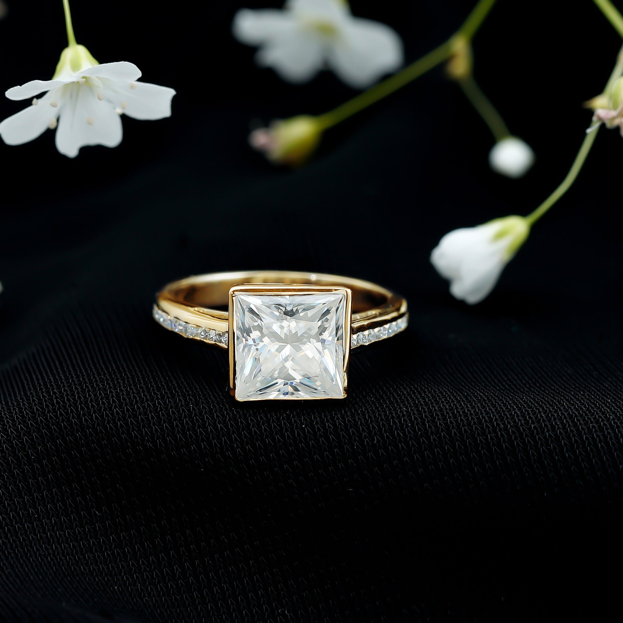 3 CT Moissanite Bezel Set Engagement Ring with Channel Set D-VS1 - Rosec Jewels