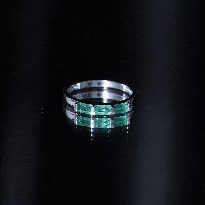 Baguette Cut Real Emerald 3 Stone Ring with Certificate AAA - Rosec Jewels