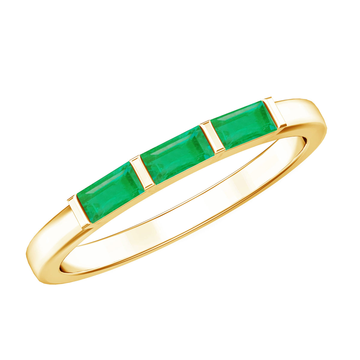 Baguette Cut Real Emerald 3 Stone Ring with Certificate AAA - Rosec Jewels