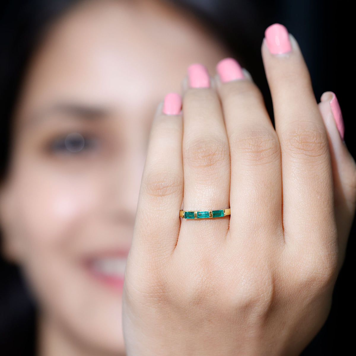 Baguette Cut Real Emerald 3 Stone Ring with Certificate AAA - Rosec Jewels