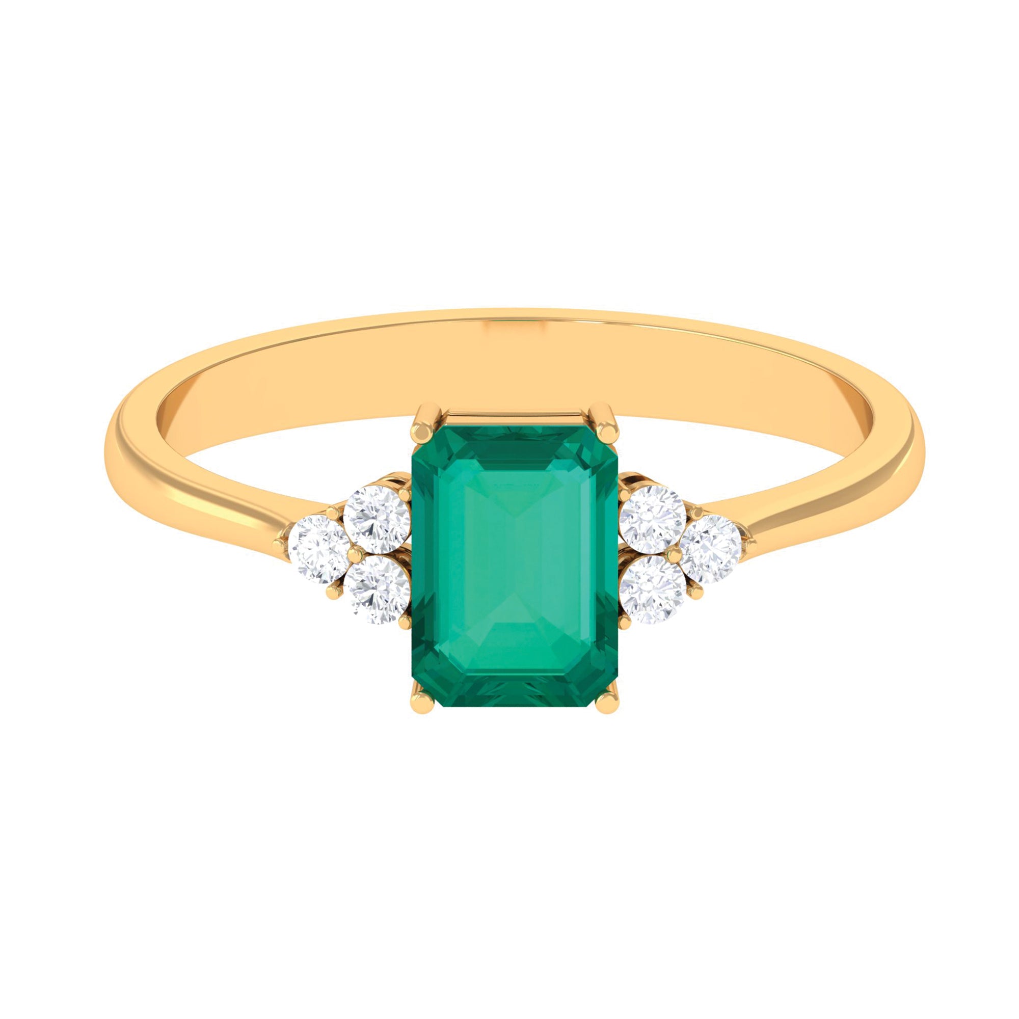 Octagon Cut Emerald Engagement Ring with Diamond Trio AAA - Rosec Jewels