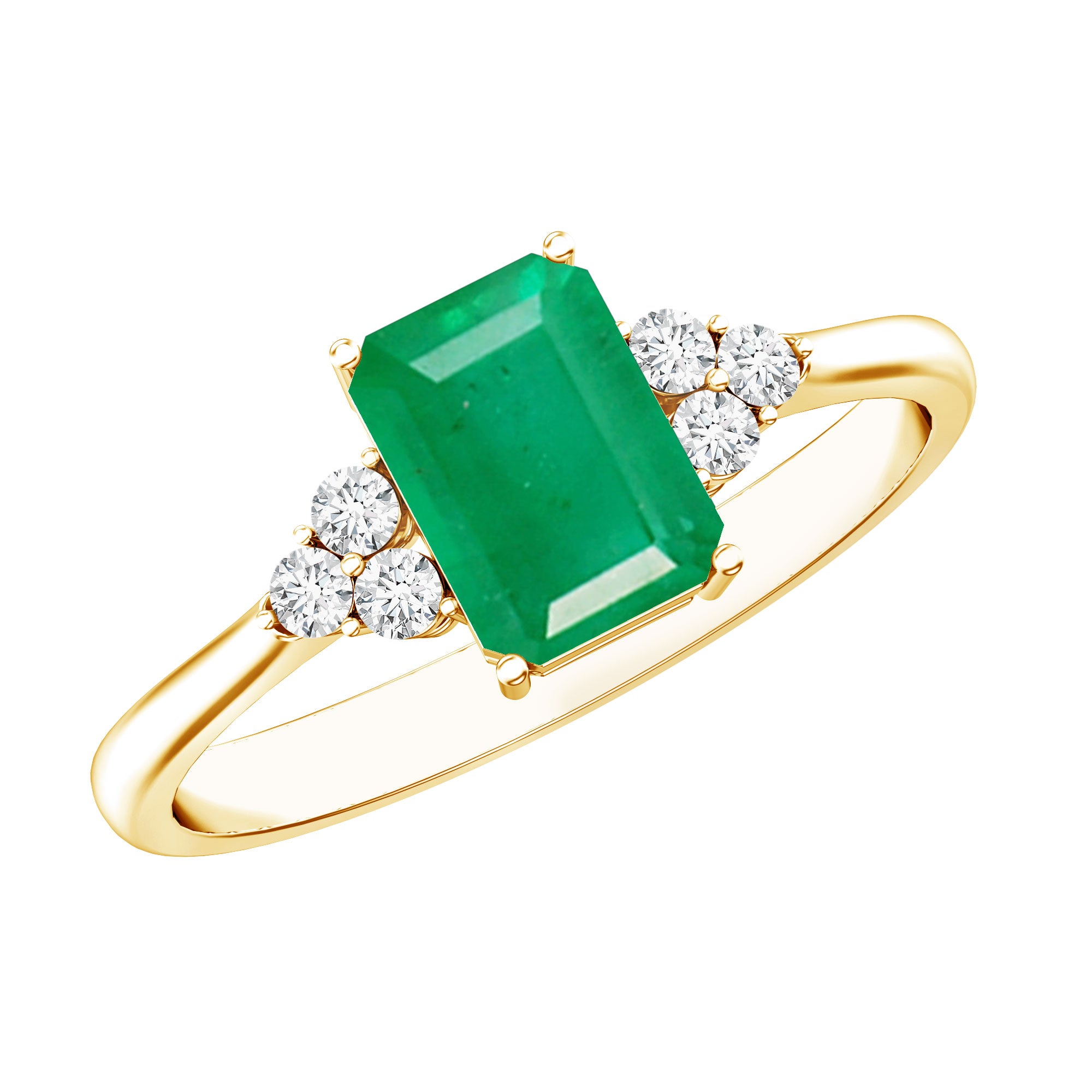 Octagon Cut Emerald Engagement Ring with Diamond Trio AAA - Rosec Jewels