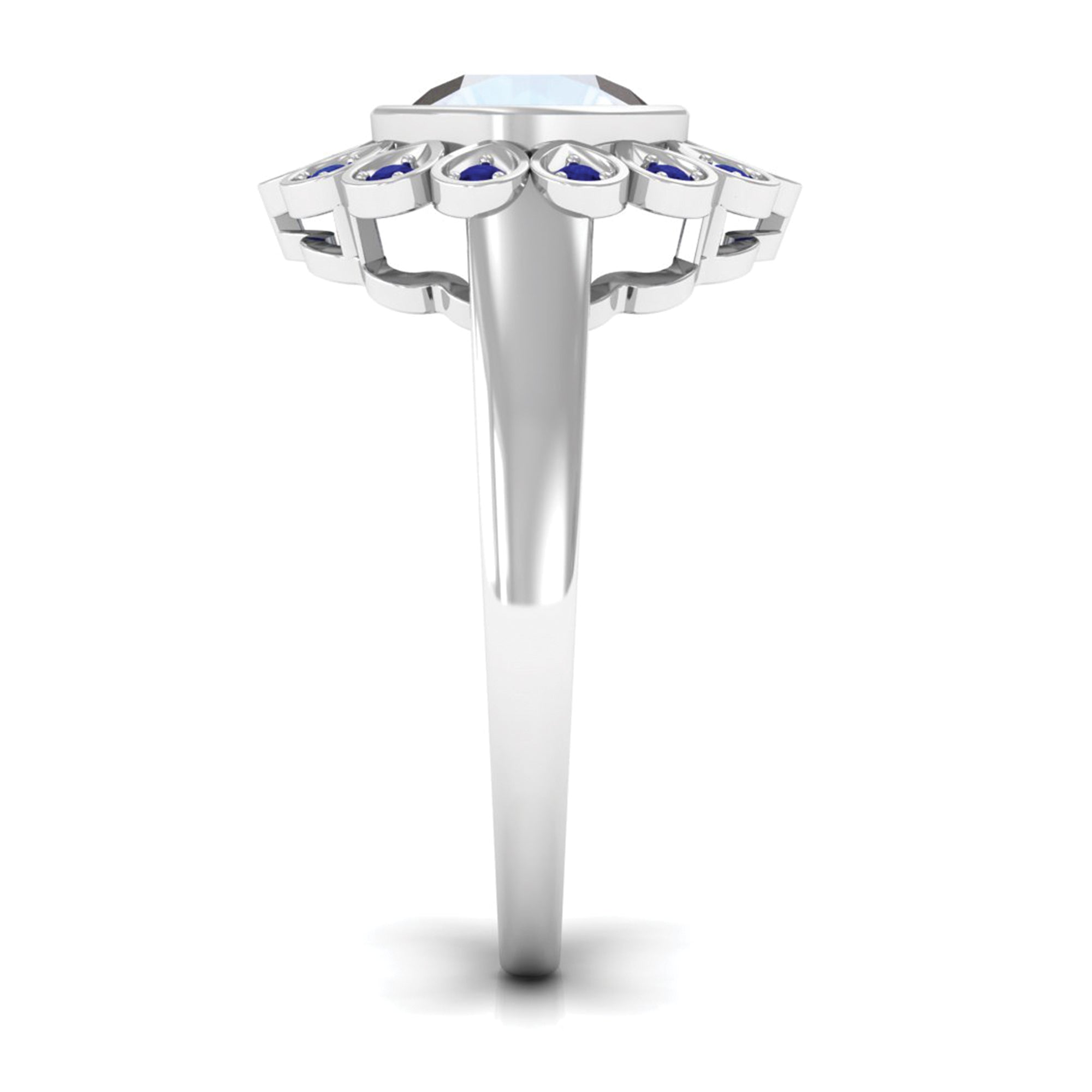 Rosec Jewels-1.25 CT Bezel Set Moonstone Vintage Inspired Engagement Ring with Blue Sapphire