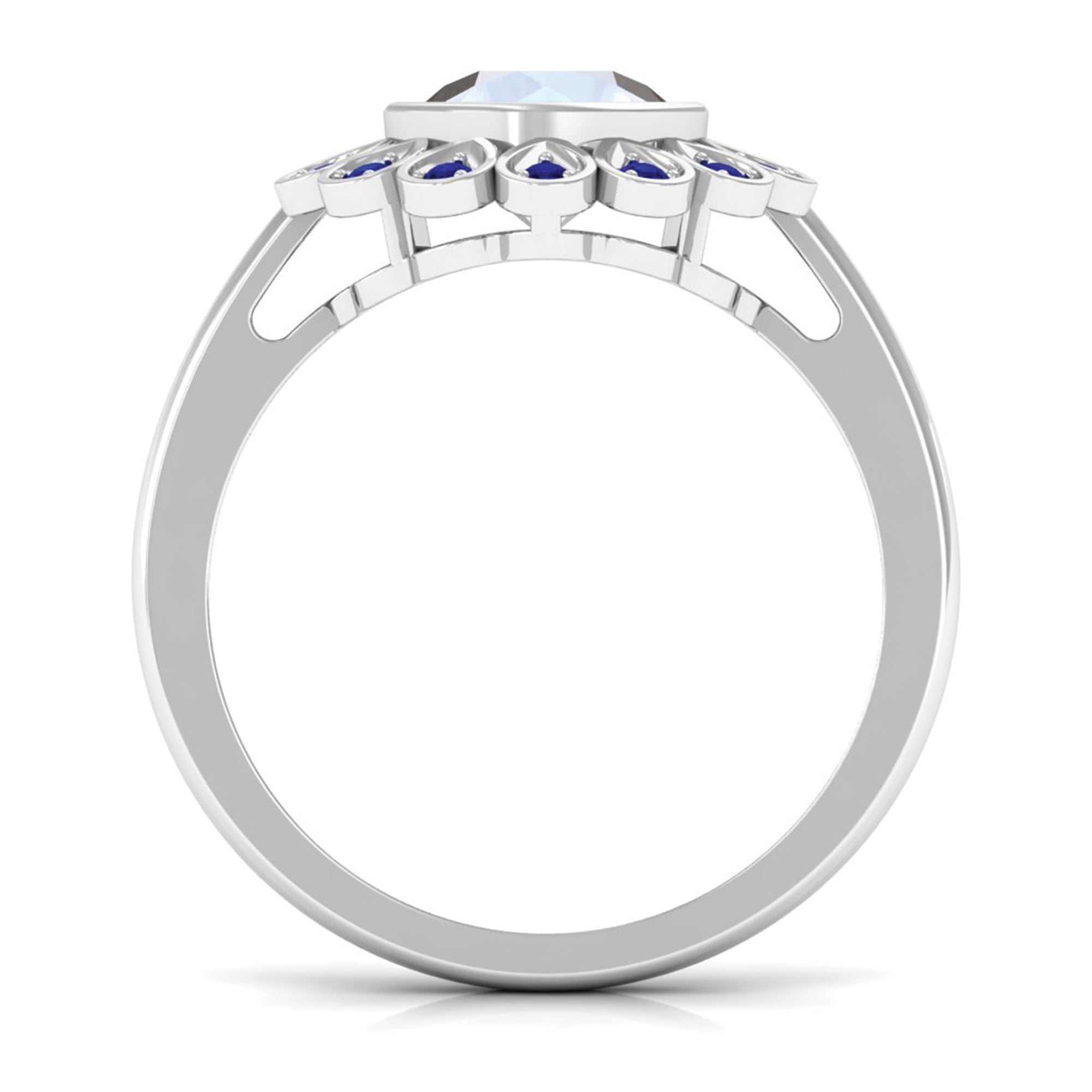 Rosec Jewels-1.25 CT Bezel Set Moonstone Vintage Inspired Engagement Ring with Blue Sapphire