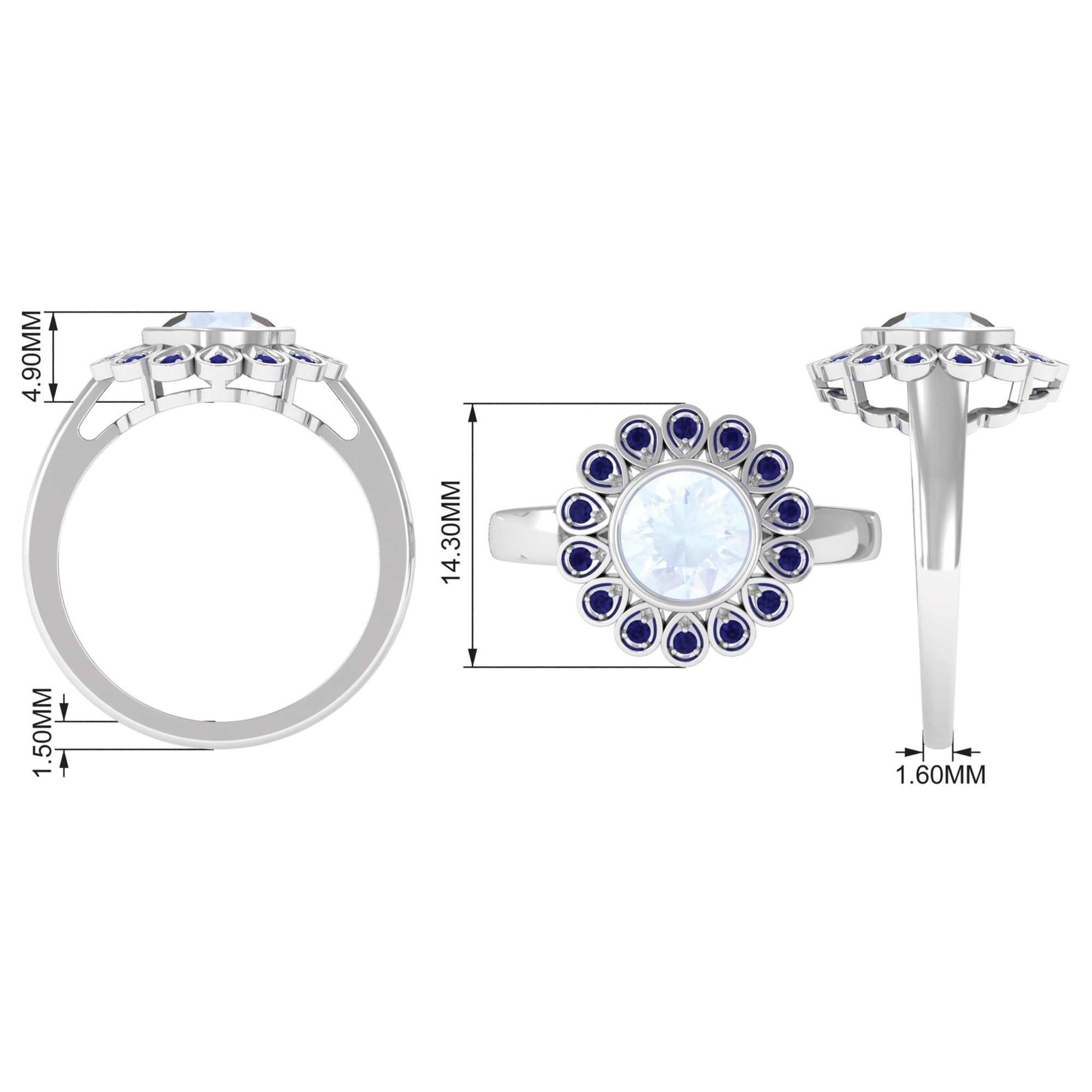 Rosec Jewels-1.25 CT Bezel Set Moonstone Vintage Inspired Engagement Ring with Blue Sapphire