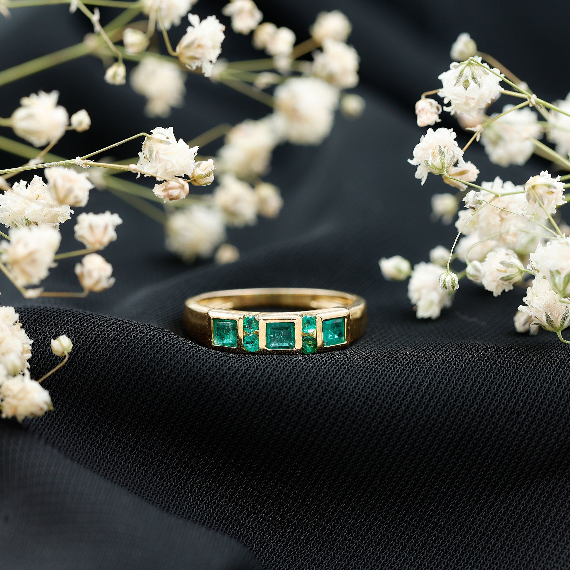 Natural Emerald Princess Cut Band Ring AAA - Rosec Jewels