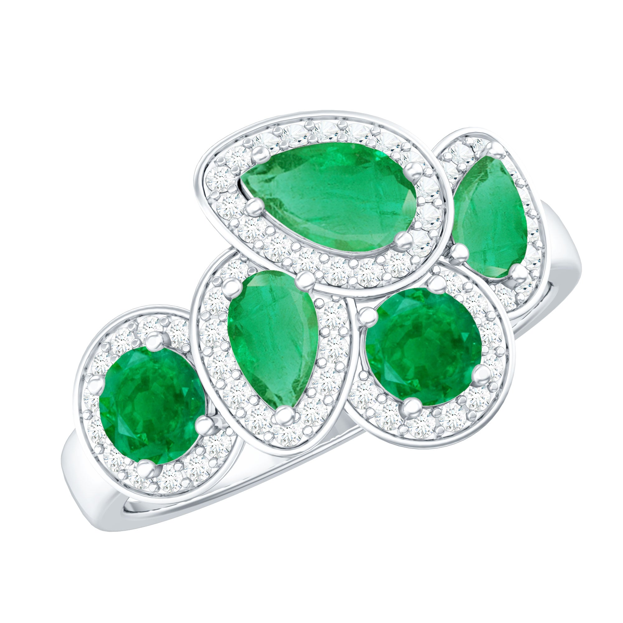 Natural Emerald and Diamond Cluster Engagement Ring