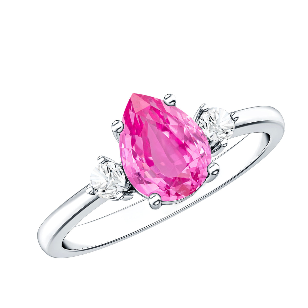 1 CT Lab Grown Pink Sapphire Teardrop Engagement Ring with Diamond AAAA - Rosec Jewels