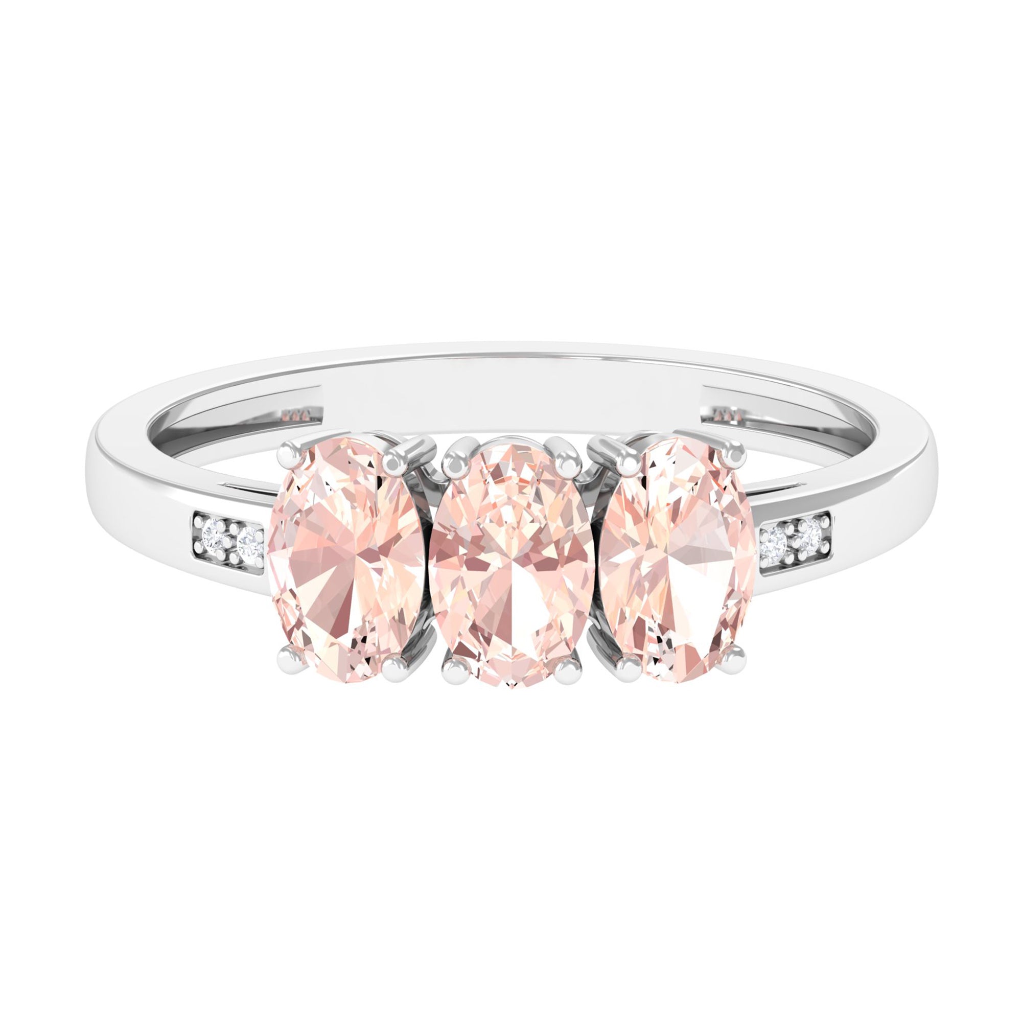 Oval Cut Morganite Three Stone Engagement Ring with Diamond