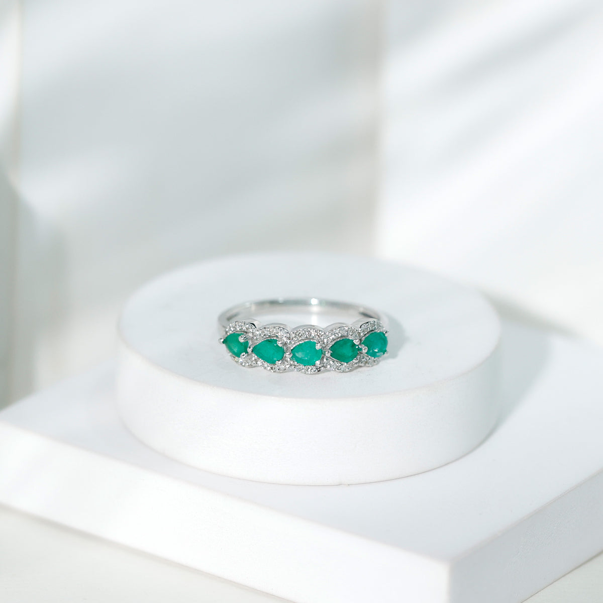 Pear Shape Emerald Anniversary Wedding Ring with Diamond Accent AAA - Rosec Jewels